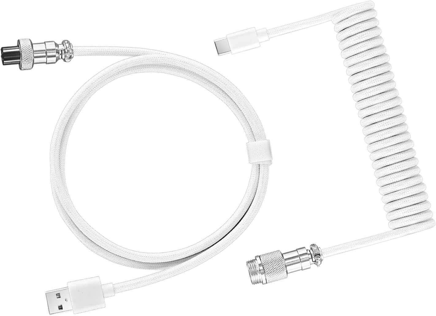 IOIUSKKU Coiled USB Cable for Comfortable Movement and Scalable Interface Mechanical Keyboard Coiled ABS Aviation Plug Data Cable, White - Black image number 3