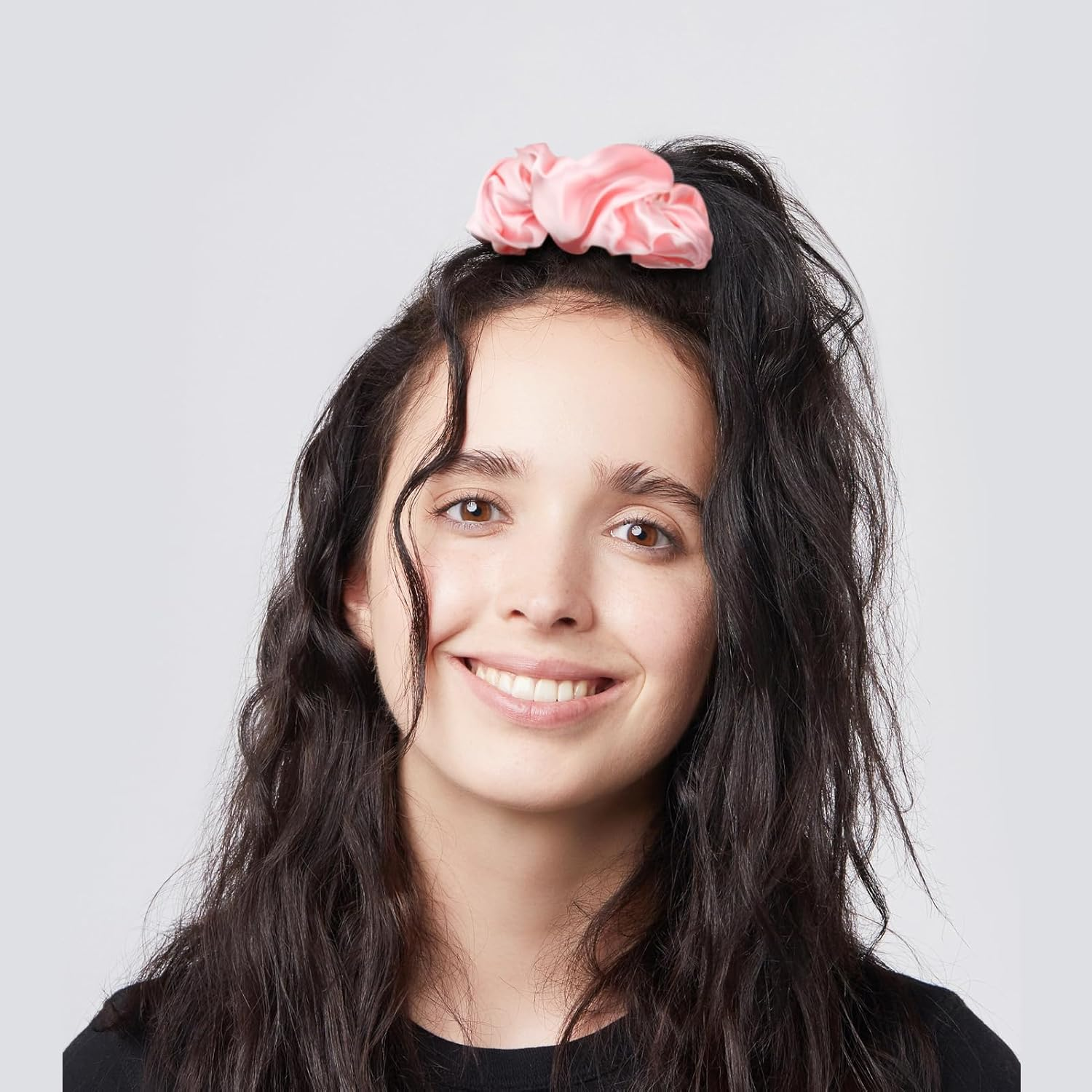 Glasflength Hair Bobbles Silk Scrunchies, Pack of 3 Silk Hair Rings Soft Elastic Silk Hair Bobbles Hair Gentle Silk Scrunchies for Women and Girls Hair Accessories (Pink + Sky Blue + Champagne) image number 2