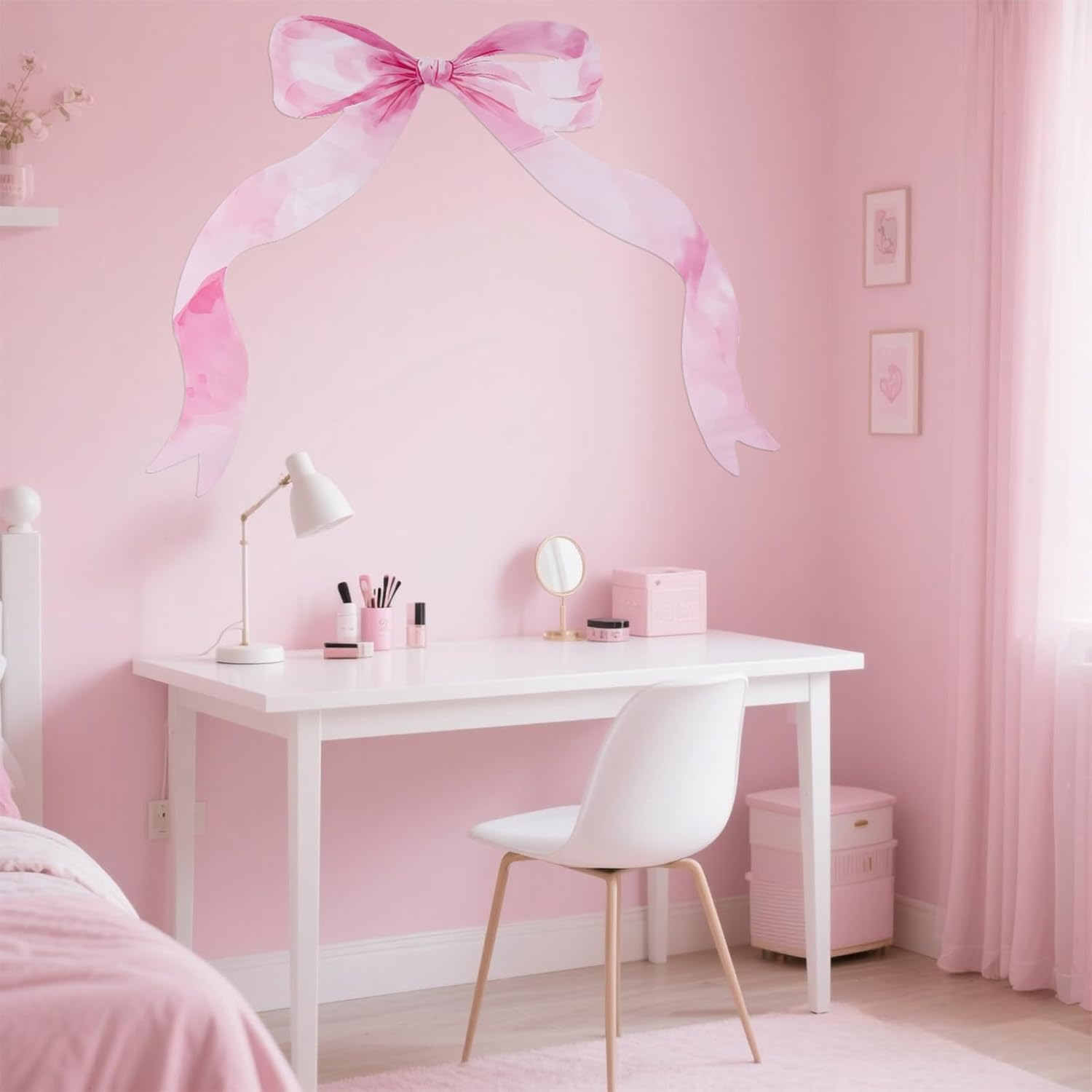 Large Bow Tie Wall Sticker, 27.2X19.7 Inch Bow Wall Decor Pink Bowknot Bedroom Decals Sweet Aesthetic Decoration for Bedroom Nursery Office Pink Theme Party