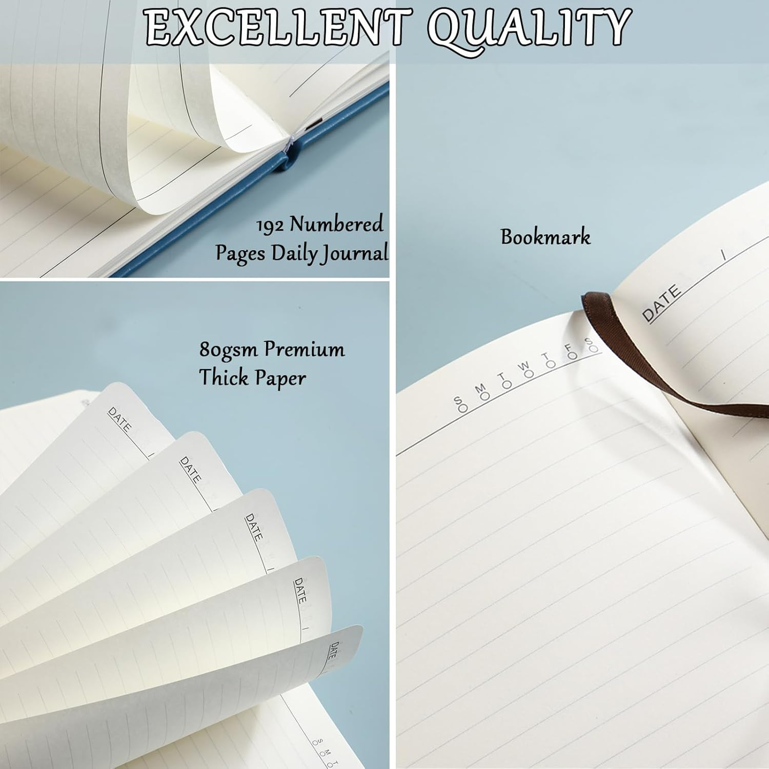 Lined Journal Notebook for Women Men, A5 192Pages College Ruled Leather Hardcover Notebook with Pen Loop for Journaling Writing, Blue - Green image number 7