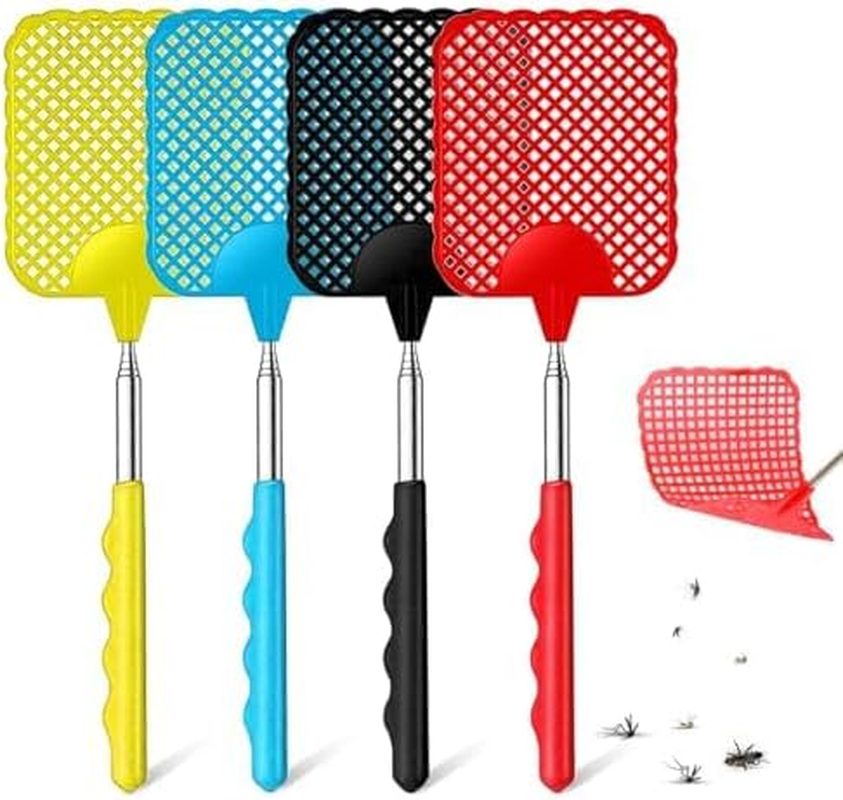 Fly Swatters, 4 Pcs Extendable Fly Swatter, Plastic Fly Swatter for Indoor, Outdoor, Classroom, Office (4 Colors,4 Pcs) image number 4