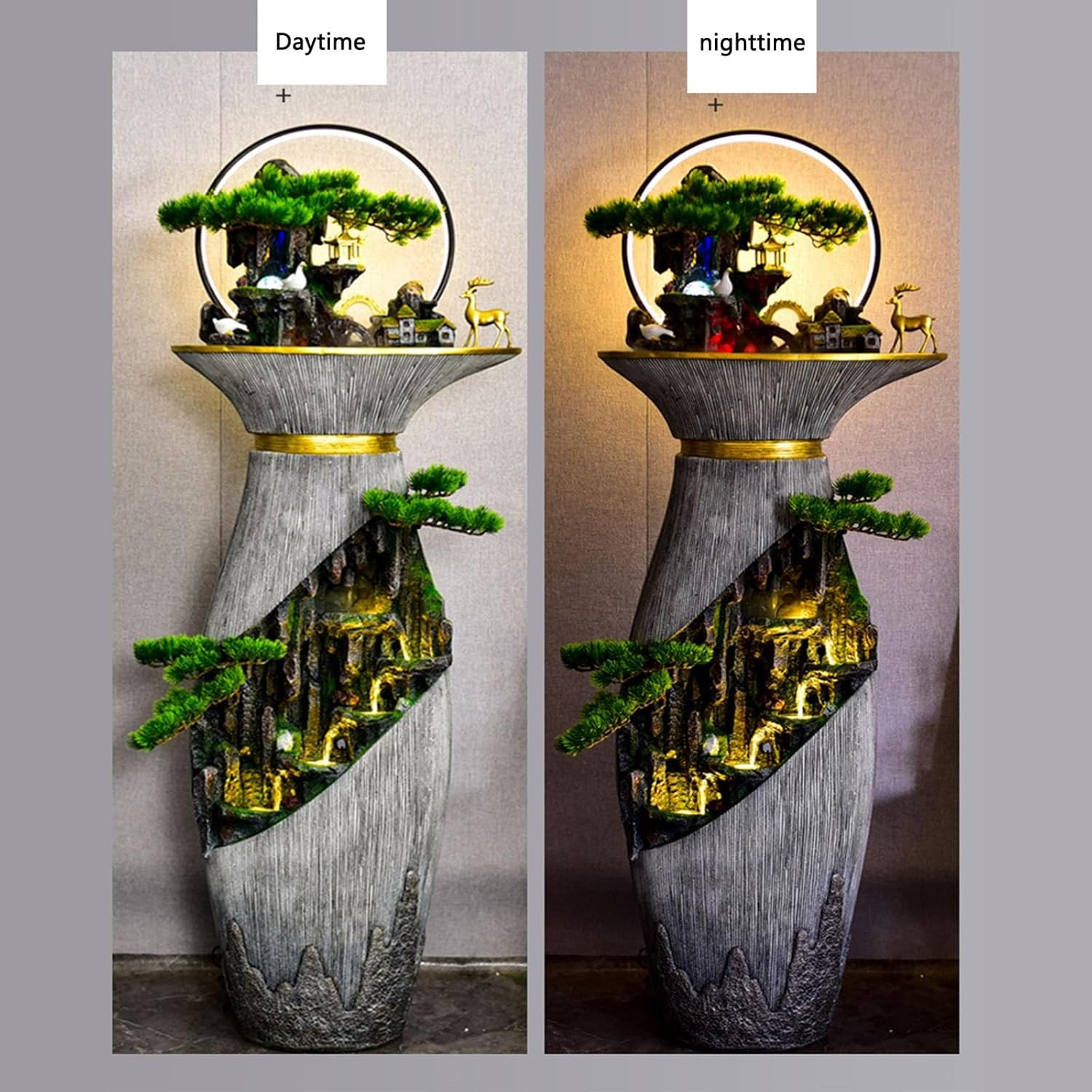 Outdoor Fountain Large Indoor Floor Fountain, Resin Water Bottle Garden with LED Light, Chinese Fengshui Lucky, Home and Office Decoration image number 5