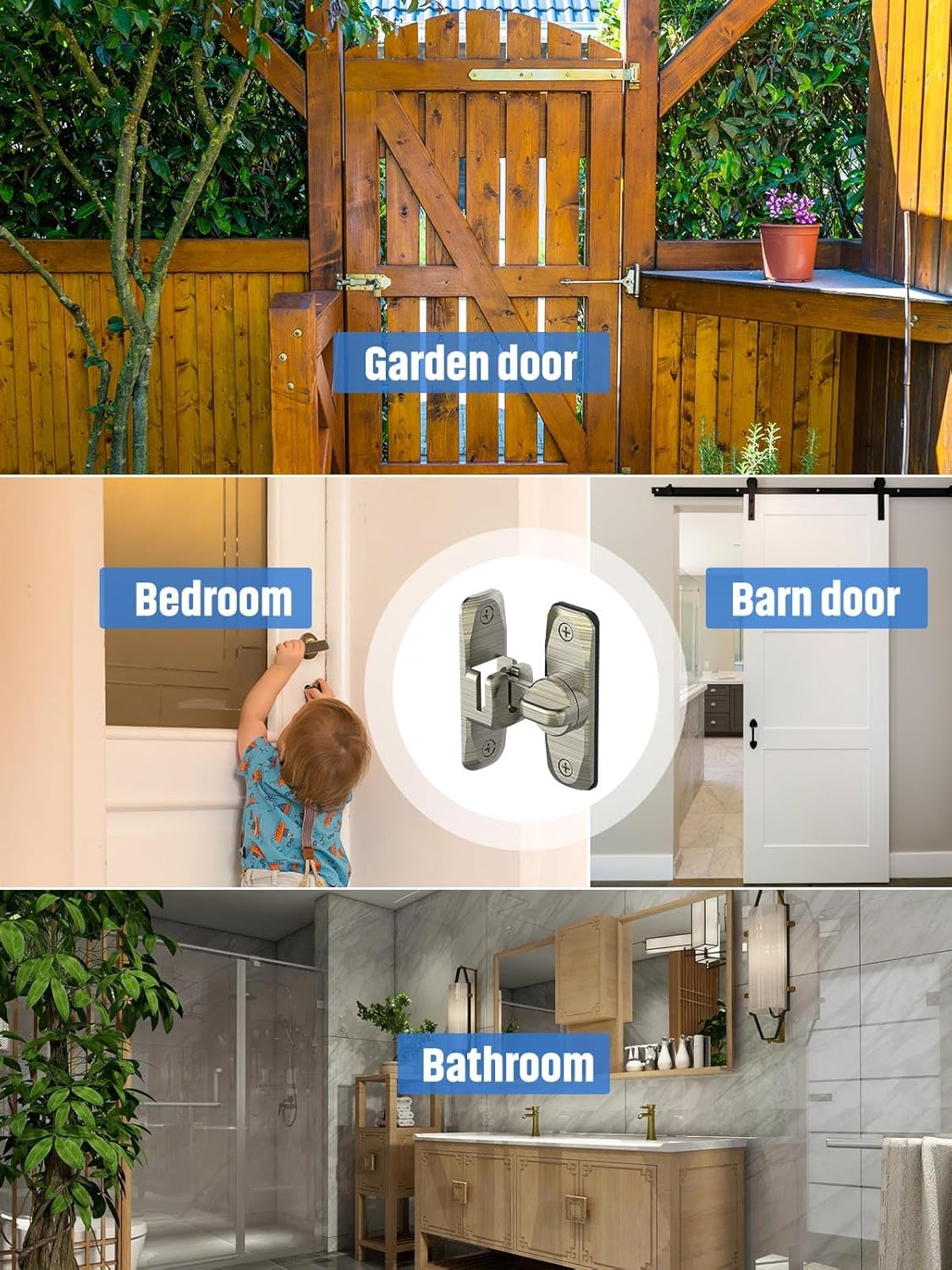 90/180 Degree Flip Barn Door Lock, Protect Privacy - Security Sliding Door Latch, Small Gate Latches Hardware for Barn, Garden, Bathroom, Cabinet, Window (Bronze-1Pc) - Black-2Pcs image number 7