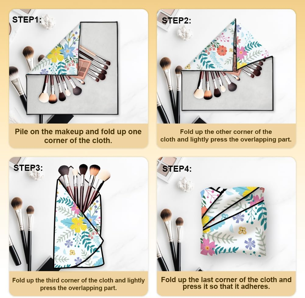 Doodlream 2 Sheets Travel Makeup Bags, Self-Adhesive Magic Cloth Wildflower Cosmetic Bag, Reusable Portable Lay Flat Cosmetic Pouch, Protective Wrap for Camera Lens Electronics (50Cm/35Cm) image number 2