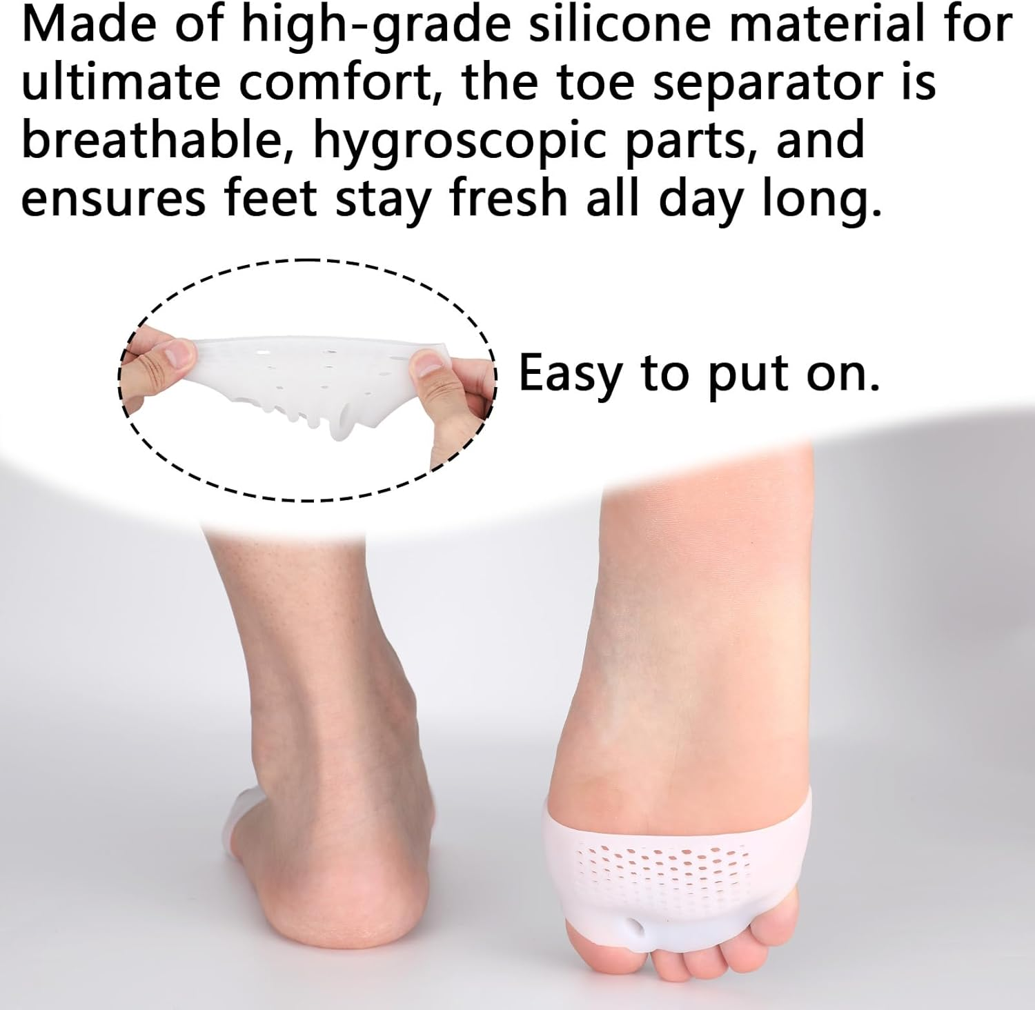 2 Pairs Silicone Toe Separators, Clear Toe Spacers Soft & Breathable Toes Straightener Corrector for Women Men Overlapping & Curled Toes image number 4