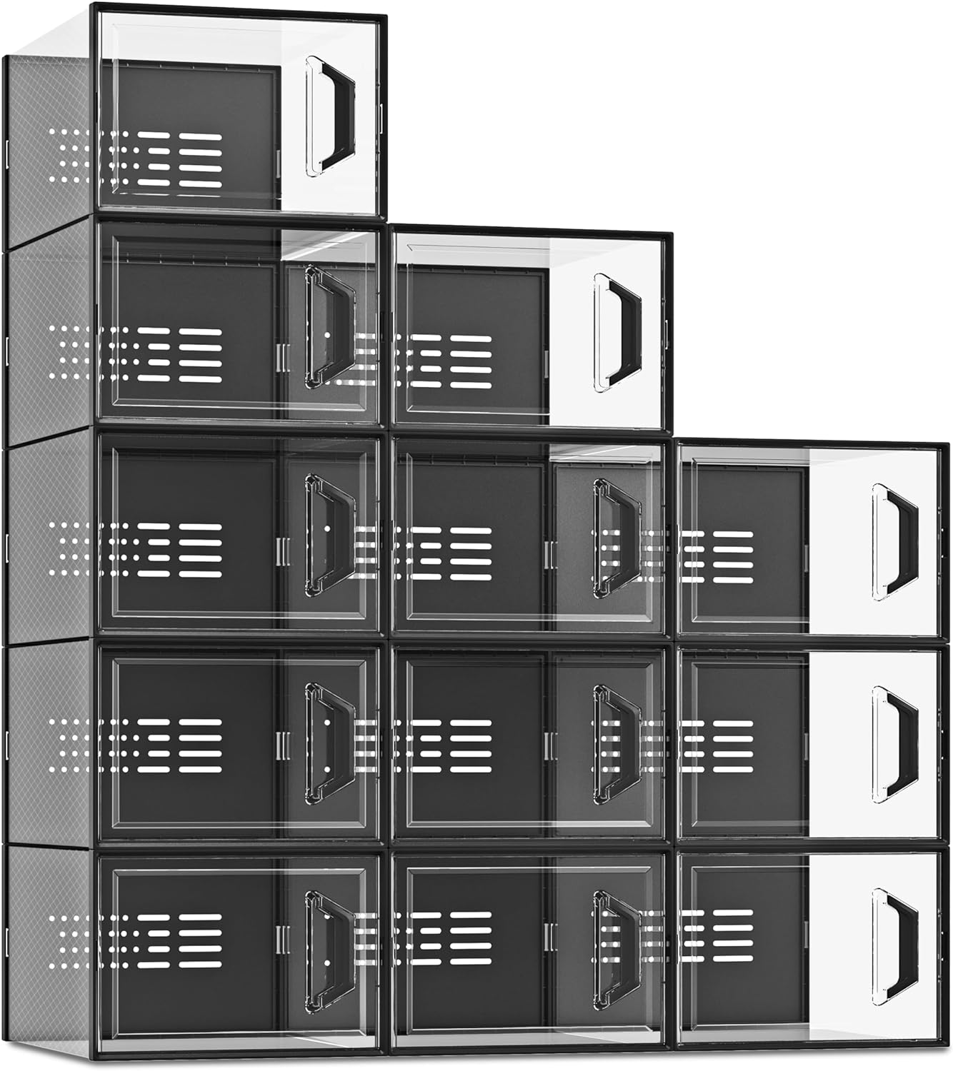 SEE SPRING 12 Pack Shoe Storage Box, Clear Plastic Stackable Shoe Organizer for Closet, Space Saving X-Large Sneaker Containers Bins Holders Fit up to Size 14 (Black) image number 2