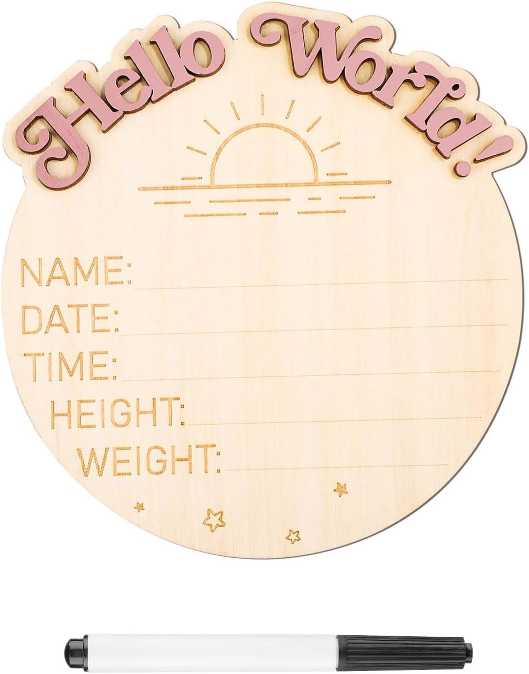 Baby Announcement Sign, I'M New Here Wooden Baby Announcement Sign Hello World Newborn Sign Name Plaques Photography Props Card Welcome Baby Keepsakes Birth Record Decoration(Sun) image number 5