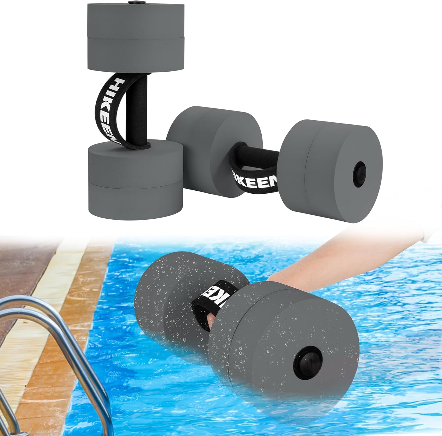 Hikeen Aquatic Exercise Dumbbells Water Dumbbell Pool Resistance Aquatic Fitness Barbells with 4 High-Density EVA Foam Pool Weights Dumbbells, for Water Aerobics Weight Loss image number 3