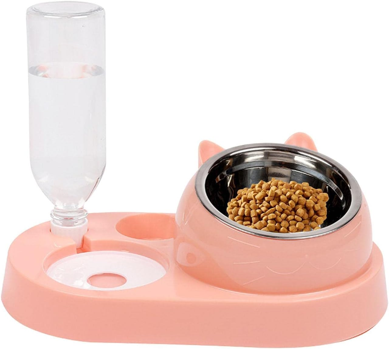 Cat Food Bowls - Cat Water Bowl with Stand - Cat Food Feeding Dishes with Automatic Cat Water Bottle for Small Dogs and Cats (Color : C: Pink Stainless Steel Bowl) image number 2