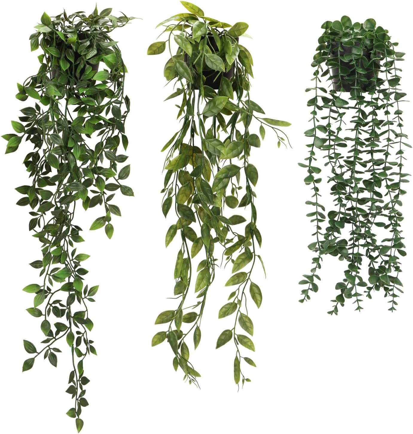 3 Pcs Artificial Hanging Plants-Eucalyptus Mandala Snow Pea Vine in Pot Plants for Office Farmhouse, Fake Foliage Pendant Plant, Indoor Outdoor Wedding Home Decoration