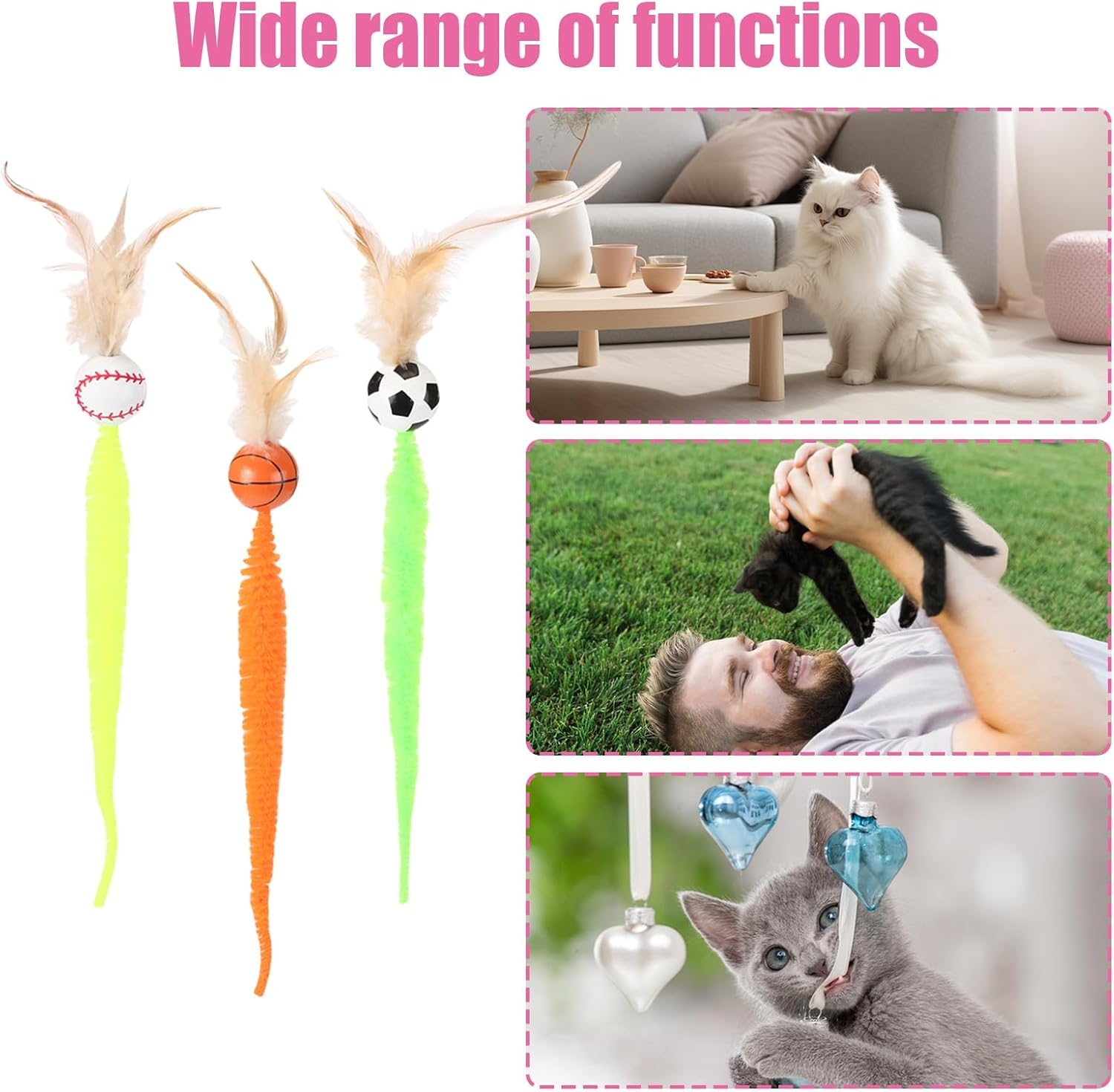 Toys for Cats - Interactive Cat Toy Balls Colored Tiles High Elasticity 3 Pack Exercise Hunting Outdoor Bird Toys for Home Use - Resilient Rich Environment Support Pet Play image number 5