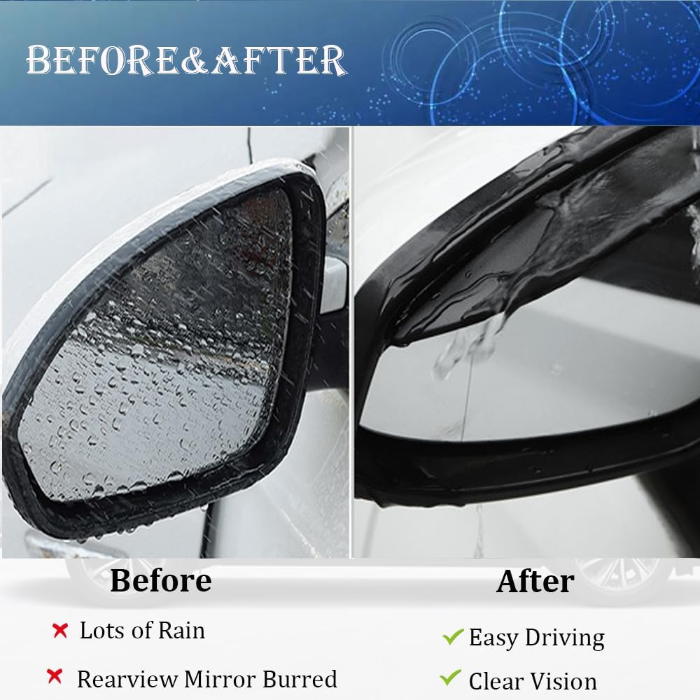 Car Rearview Mirror Rain Eyebrow Shield,Car Mirror Rain Protector Film,Mirror Visor Guard for Most Car, Truck and SUV (Solid Black, 2PC), SAYM01 image number 2