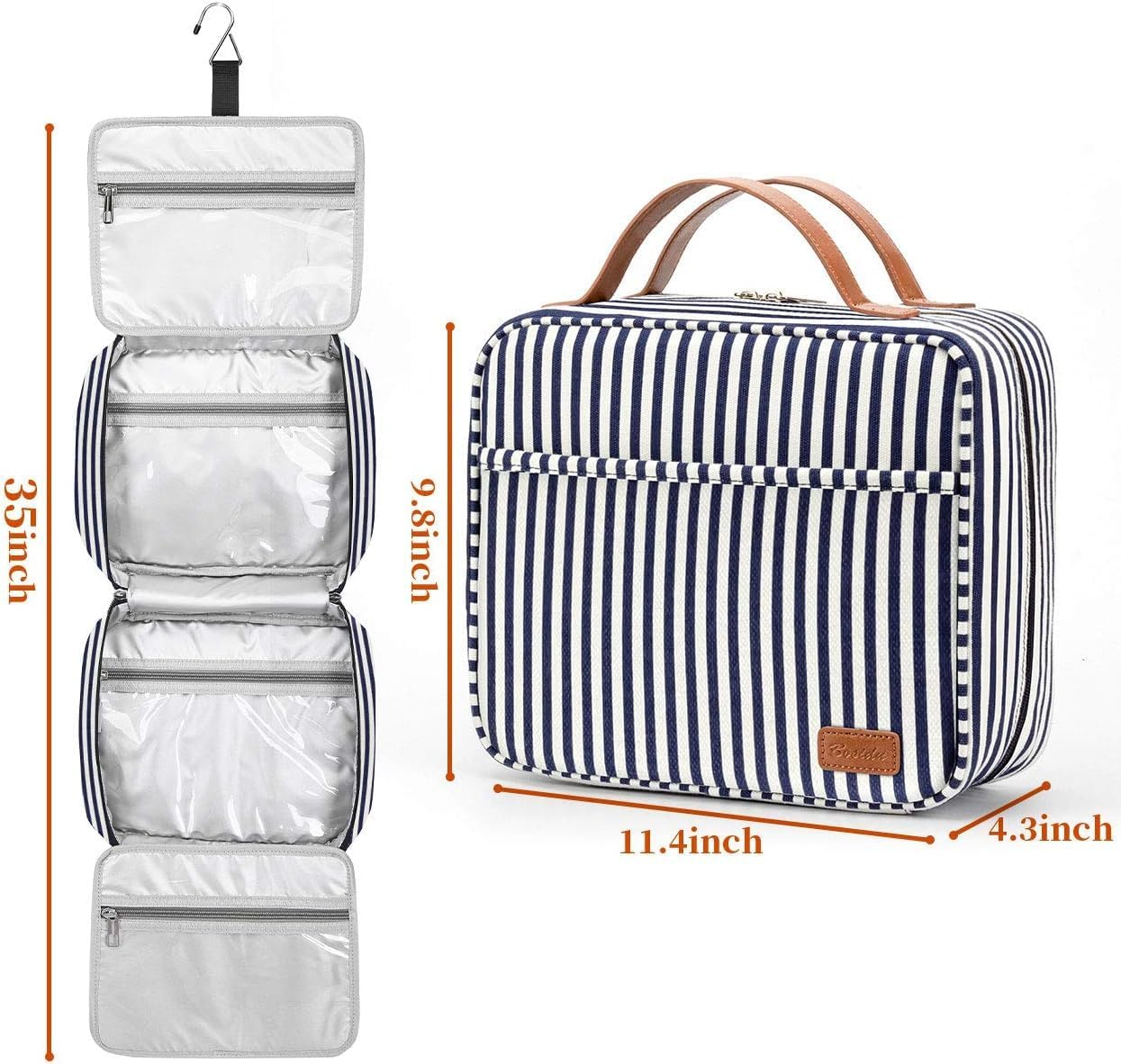 Hanging Toiletry Bag Travel Bag,H HOME-MART Large Capacity Travel Toiletry Cosmetic Bag with Hanging Hook,Foldable Hygiene Bag for Toiletries,Cosmetics (Blue Stripe)