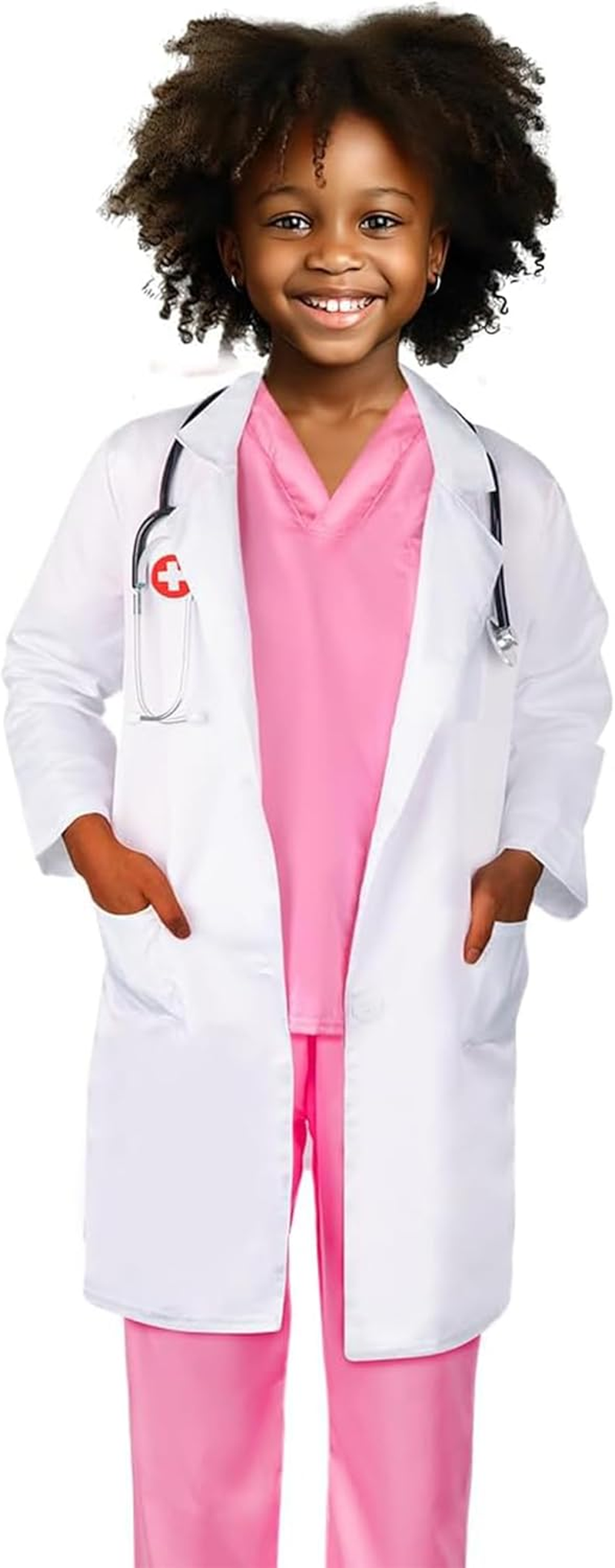 Kids Doctor Costume 7Pcs Kid Lab Coat Doctor Nurse Fancy Dress Costume Set Scrubs with Accessories Halloween Costume for Girls image number 2