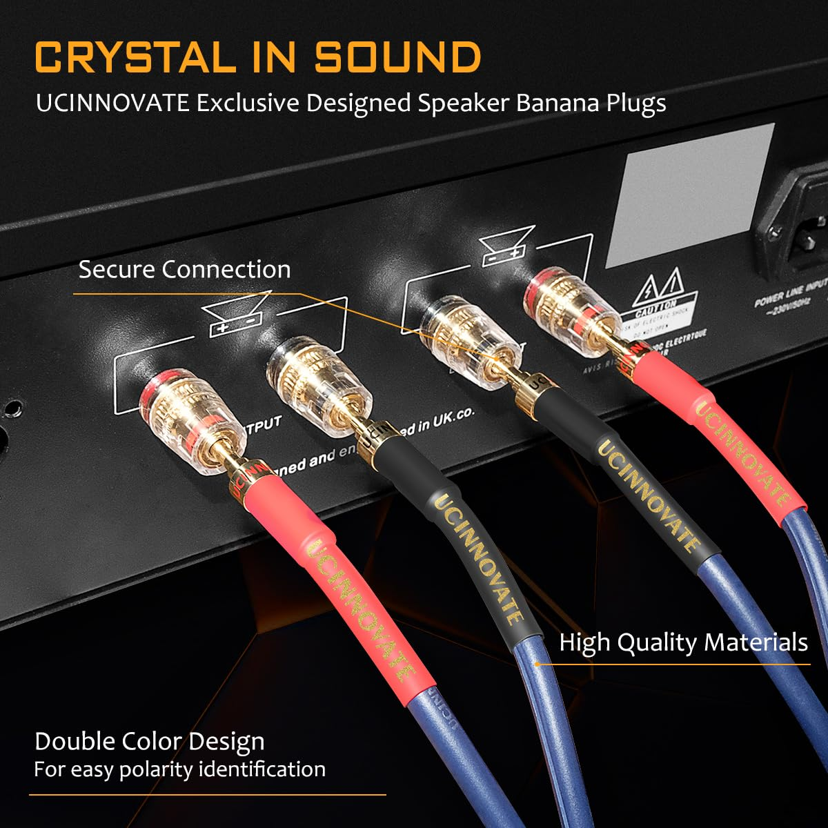 UCINNOVATE Bi-Wired Speaker Cable with Pin Banana Plugs, 13 AWG 2 Pack 9.8Ft / 3M Speaker Wire with Gold-Plated Banana Plugs, Heavy-Duty Blue Speaker Cable for Hi-Fi Home Audio Amp image number 5