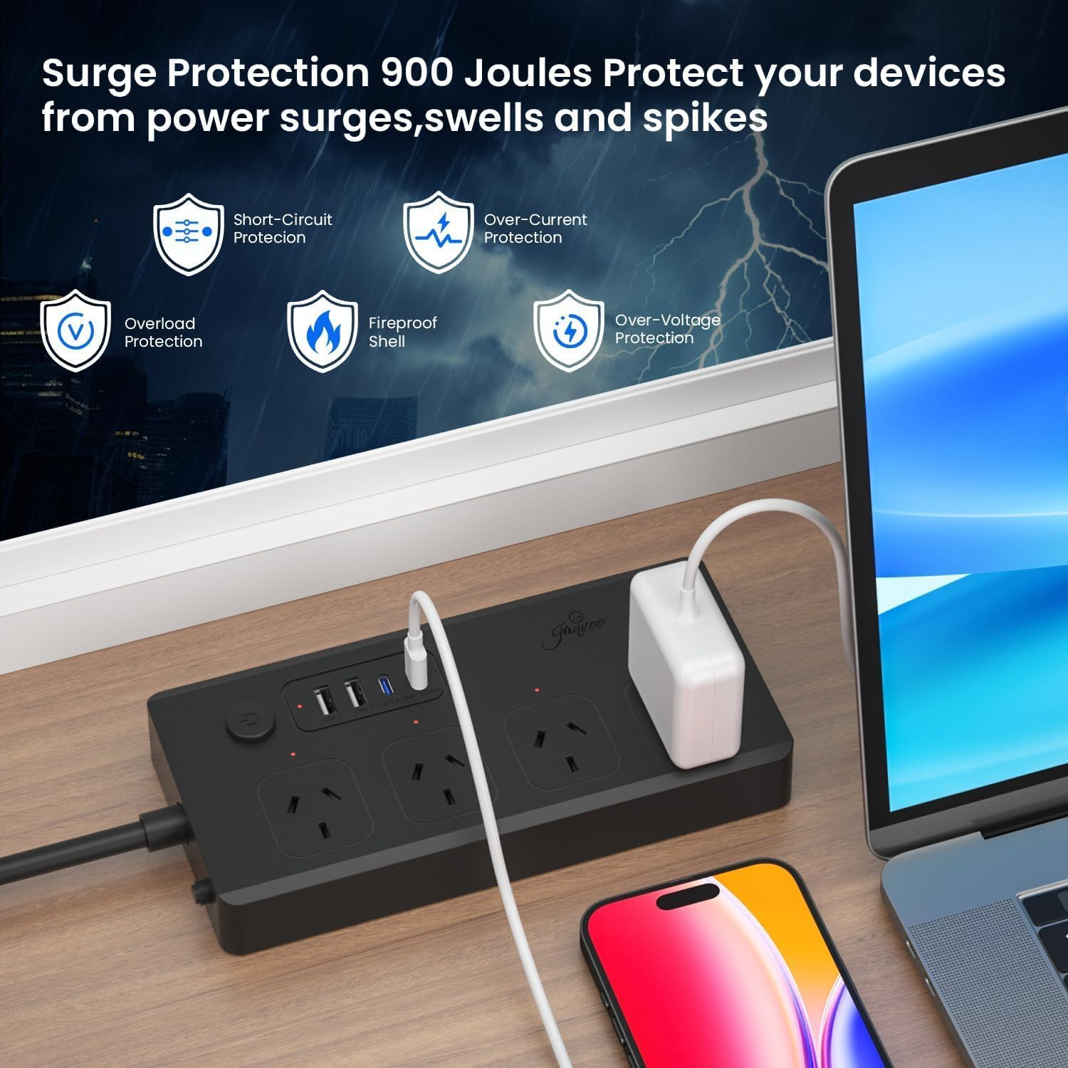 Useelink Wifi Smart Power Strip, Power Board with 4 Outlets and 2 USB Ports & 2 Type C, Timer Schedule,Voice & APP Remote Control, Compatible with Alexa & Google Assistant,1.5M Extension Lead, Black image number 2