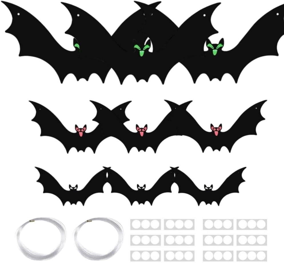 21PCS Plastic Bats Halloween Decoration outside Large Flying Outdoor Decor 3 Different Sizes with Cute Eye Stickers for Hanging in the Tree, Porch, Yard, Lawn, Indoor image number 4