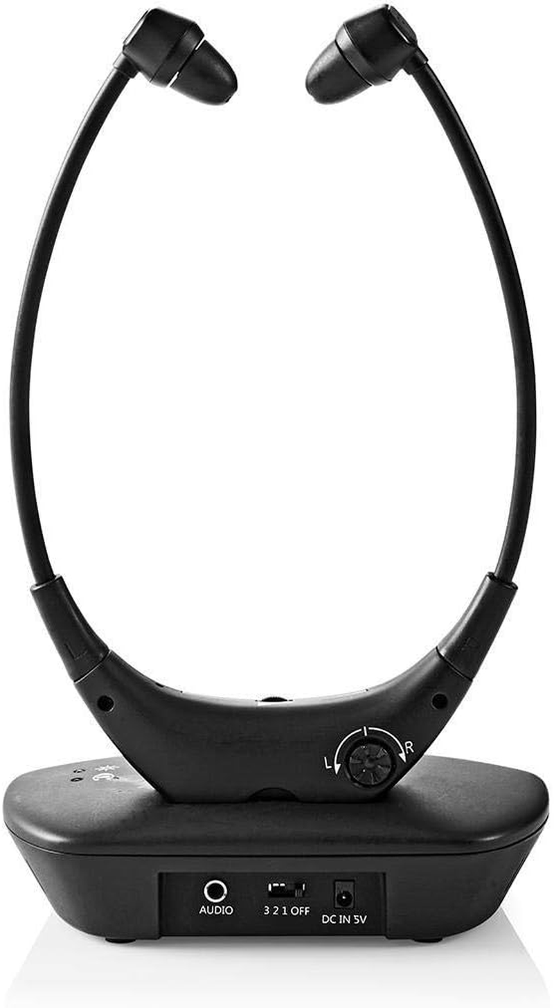 NEDIS Wireless TV Headphones Wireless Radio Frequency Headphones In-Ear, 4.5H Playtime, AUX, USB & Charging Base, Black, 1.20 M, One Size