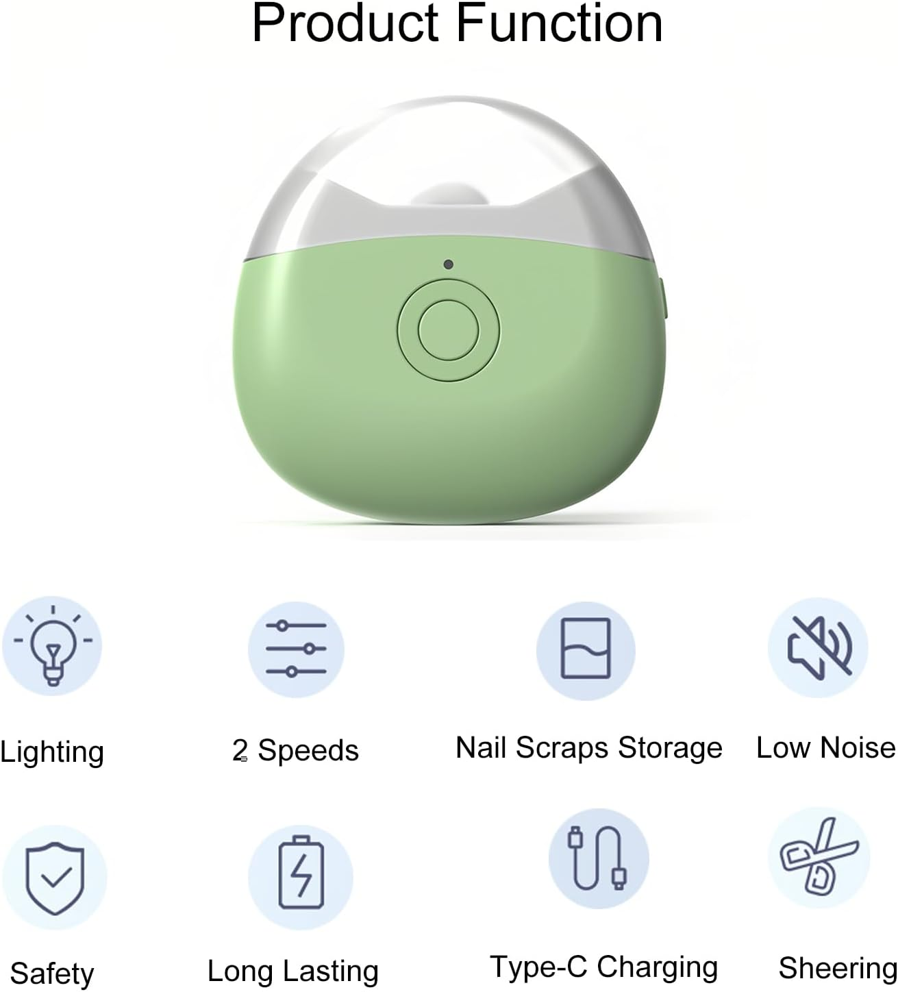 Lancoon Electric Nail Polisher with Safety Light Low Noise Nail Scraps Storage 2 Speeds Rechargeable Nail Clipper Stainless Steel Blade for Babies Seniors Home Office - Blue image number 2