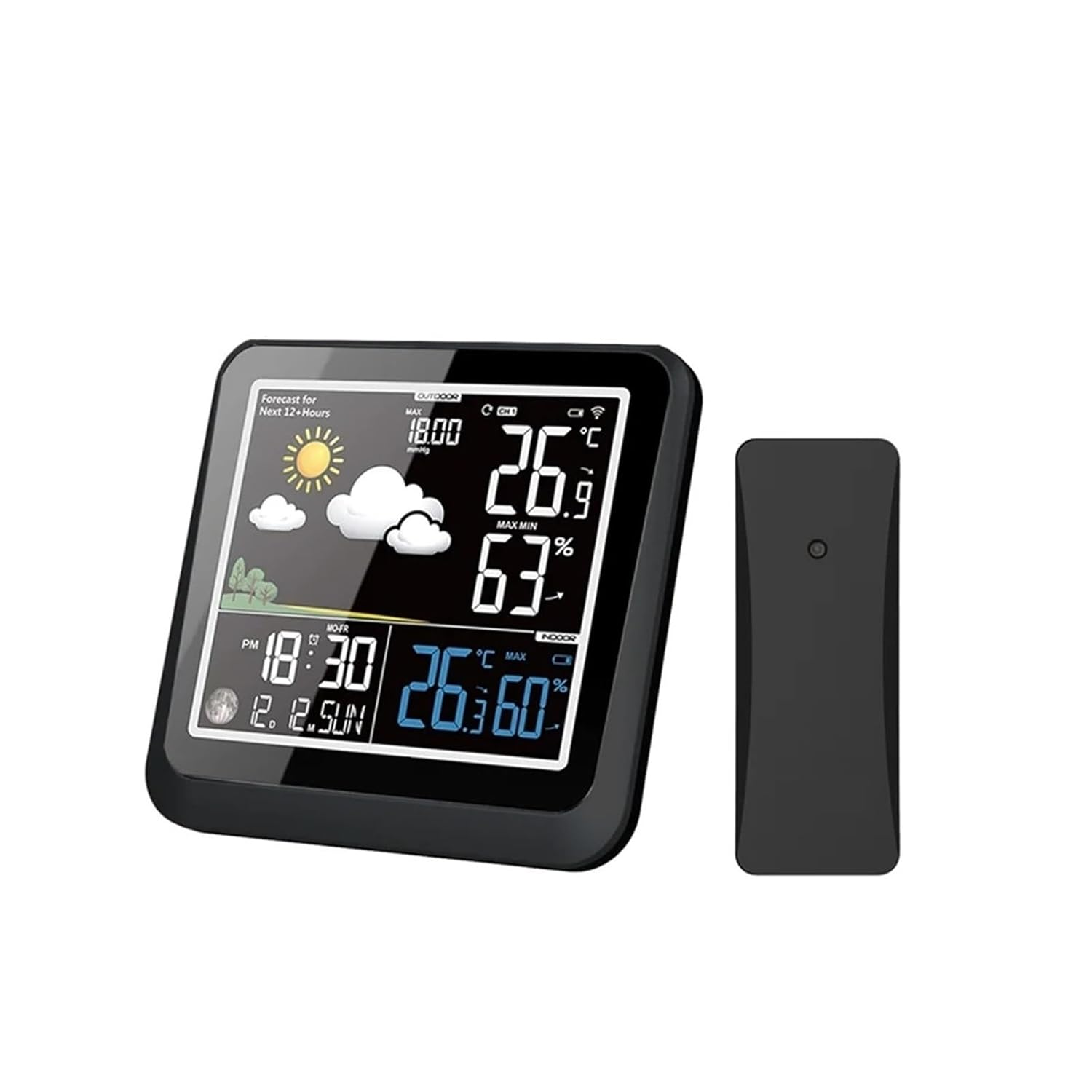 Smart Weather Station Color LCD Wireless Thermometer Hygrometer Moon Phase Forecast Trend Sensor Wall Clock White Backlight 3CH image number 5