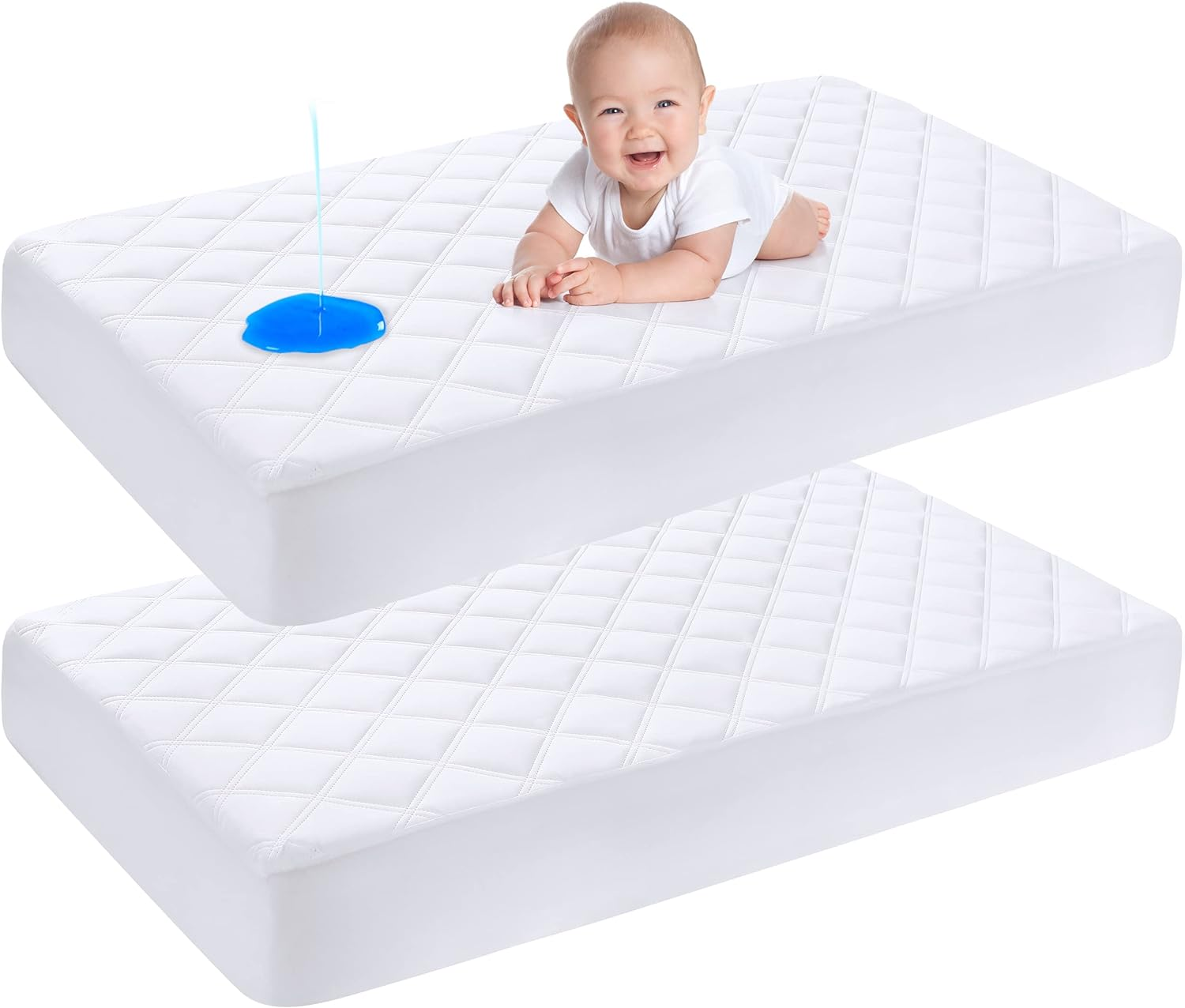 Pack of 2 Waterproof Crib Mattress Covers and Kids Mattress Protector for Crib, Soft Breathable Crib Mattress Cover for Boys and Girls by Yoofoss image number 1