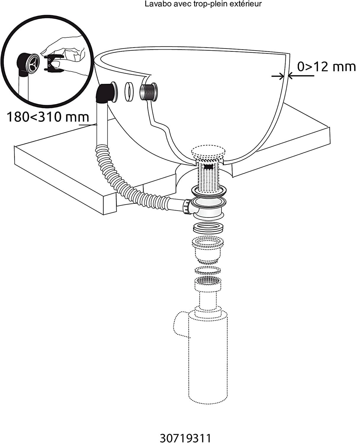 Wirquin SP2060099 Overflow Tube and Connection Pipe for Sink Extendible image number 5