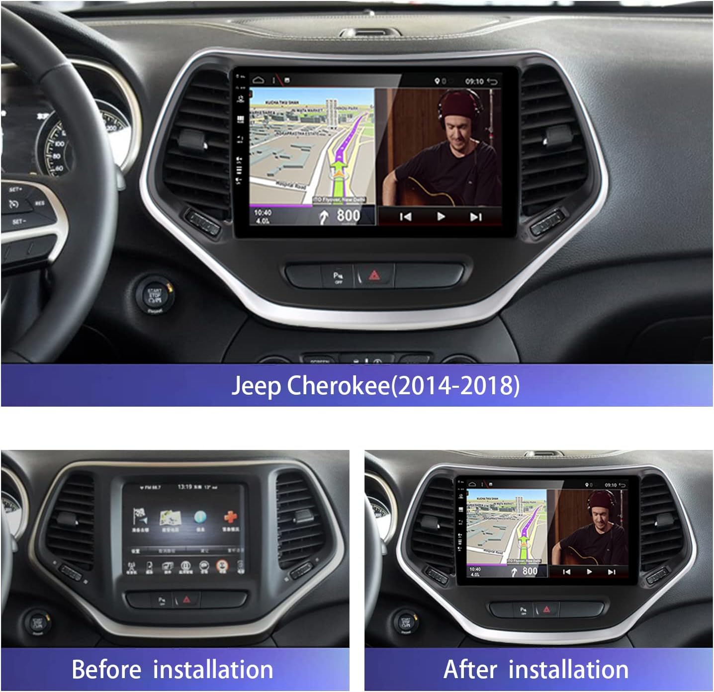 Android 14 IPS Car Stereo for Jeep Cherokee 5 KL(2013-2020) - 2G+32G - Wireless Carplay/Android Auto - Rear Camera Free - 10.1 Inch 2 Din - DAB Steering Wheel DSP Bluetooth Wifi GPS Navi image number 3