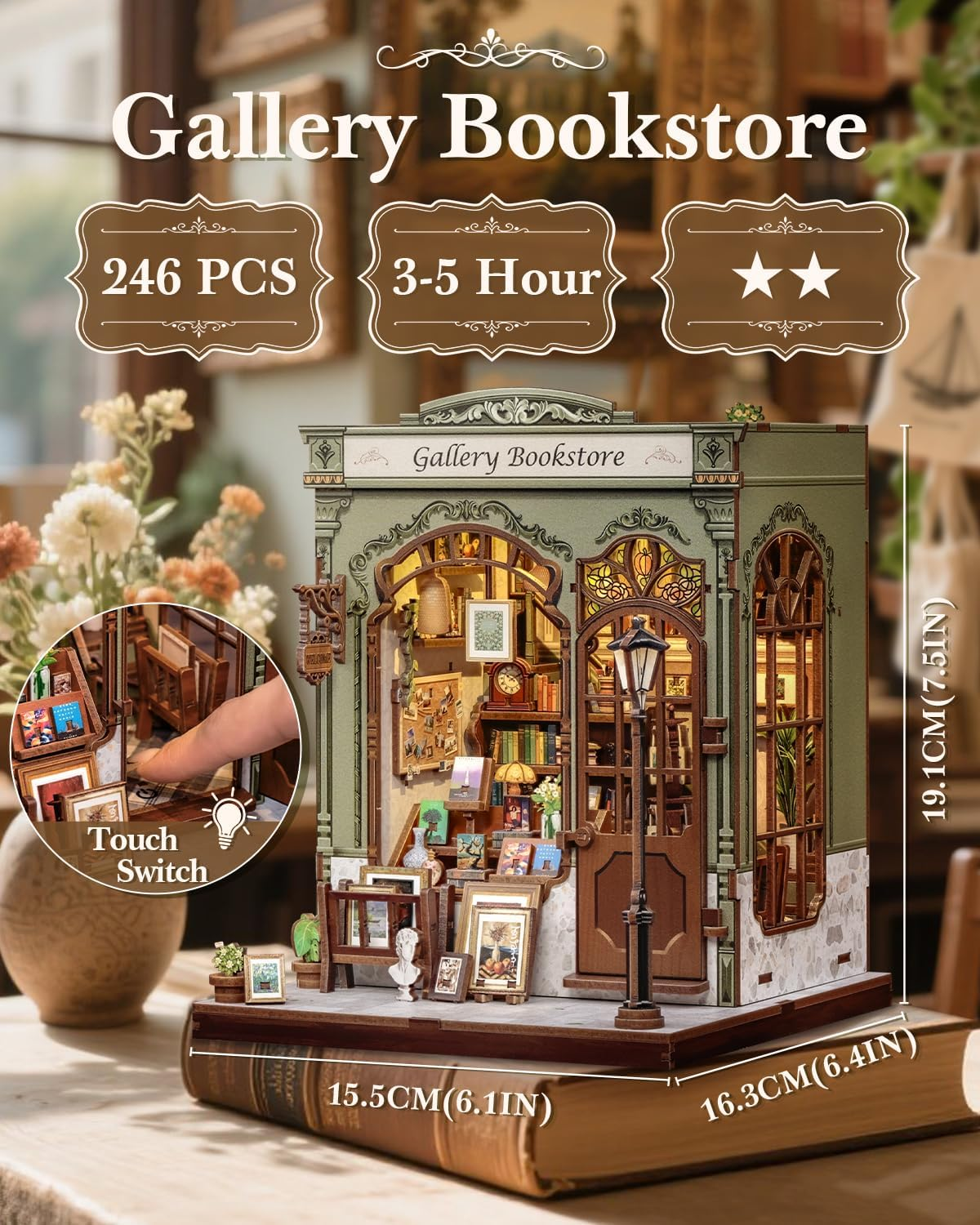 CUTEBEE Book Nook Kit - DIY Miniature House Dollhouse Kit for Adults, Library Booknook Mini House Bookshelf Decor 3D Wooden Puzzle for Family Ideal Gift (Gallery Bookstore) image number 6