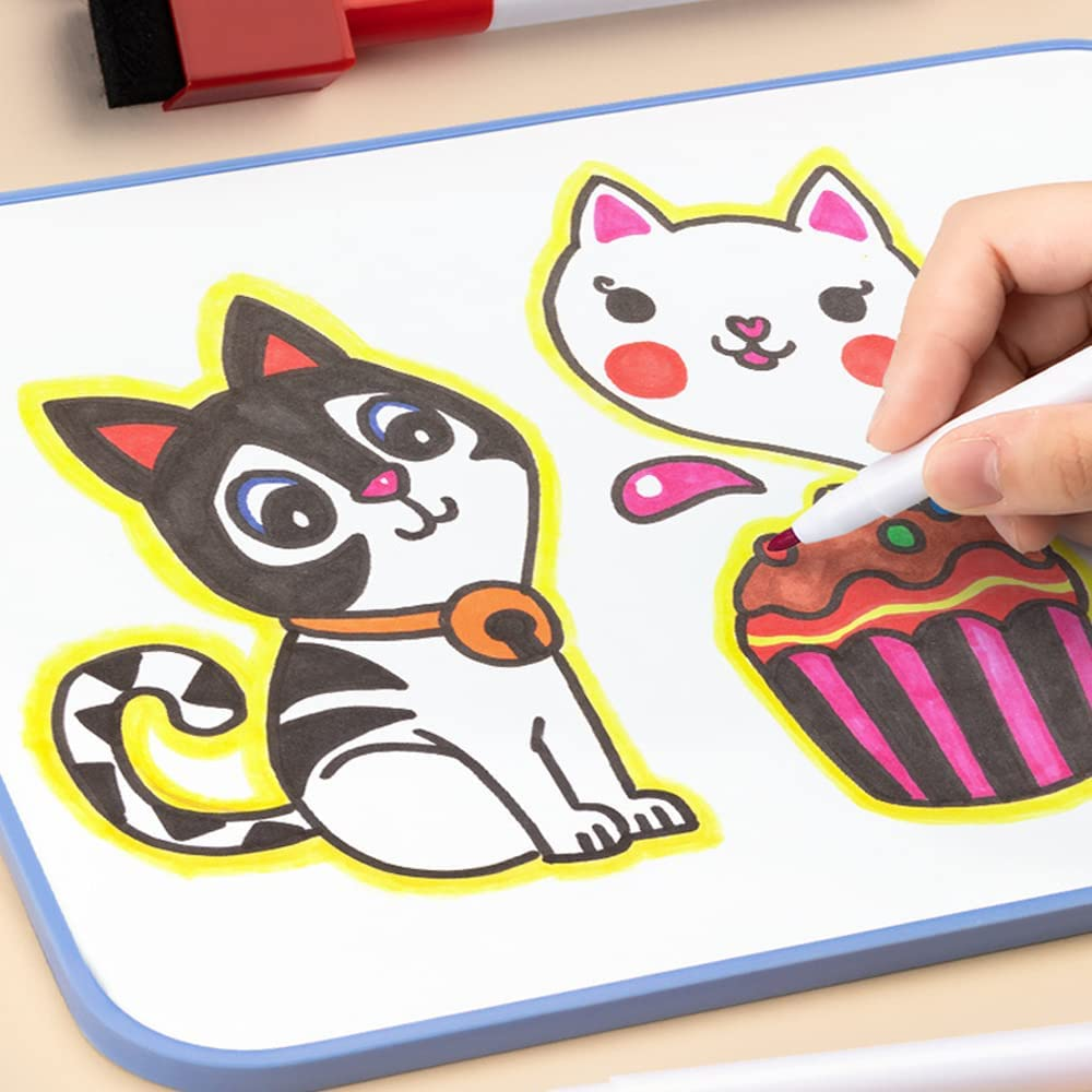 Blue Dry Erase Mini Whiteboard, A4 Small Whiteboard, Portable Double-Sided Dry Erase Board for Drawing in School & Home (A4-1PCS, Blue)