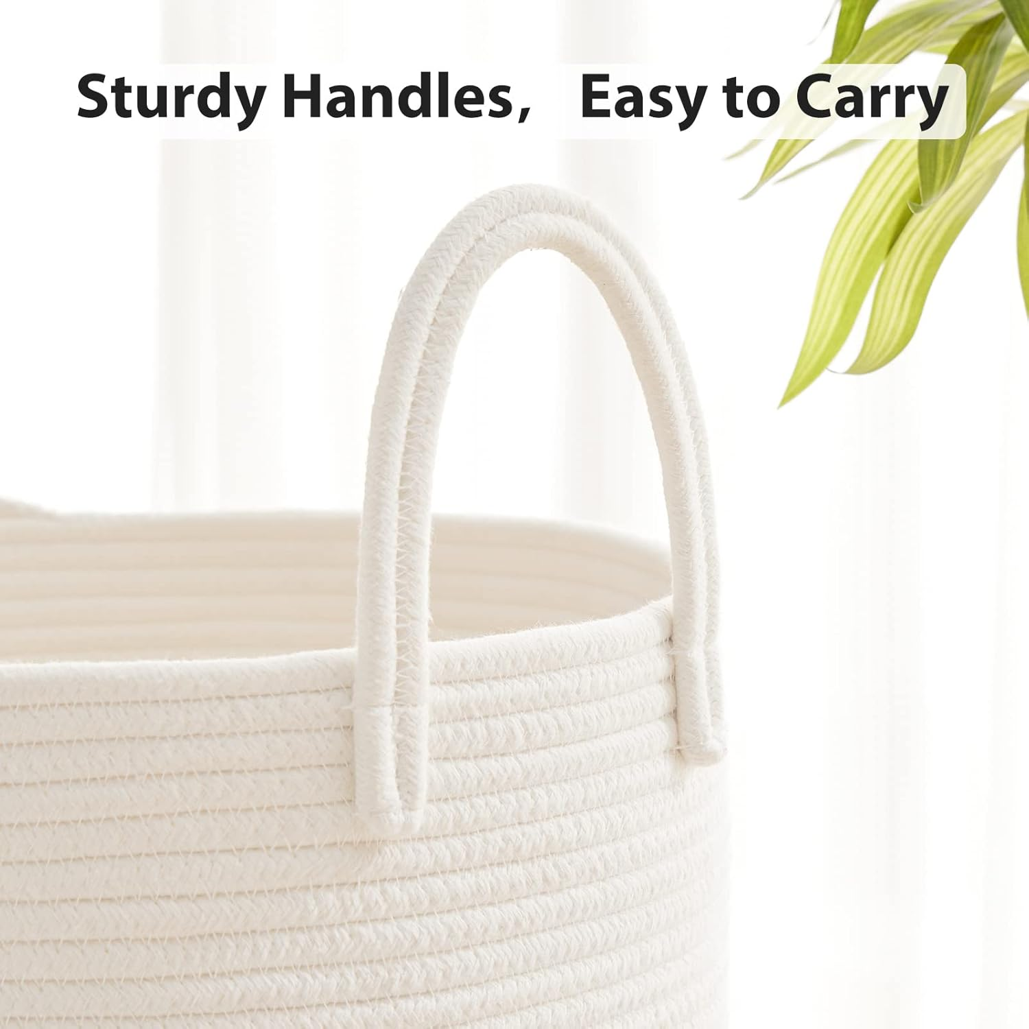 Fiona'S Magic White Woven Rope Laundry Basket, 58L Tall Basket for Blanket Storage, Large Baby Nursery Hamper Laundry, Decorative Clothes Bedroom, Living Room image number 6