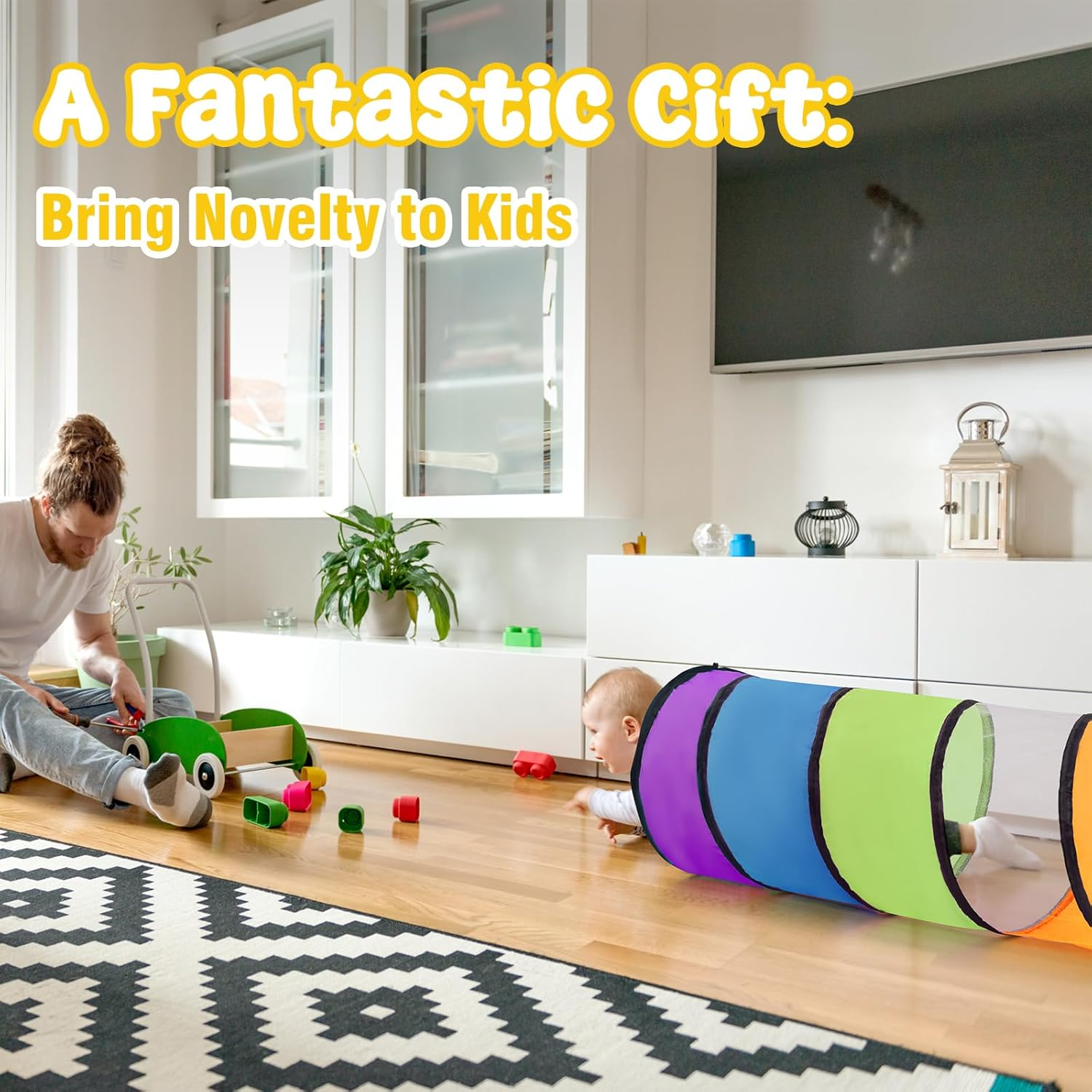 Kids Play Tunnel for Toddlers,Pop up Crawl through Tunnel Play Tent for Baby Infant Children or Pet,Indoor & Outdoor Toys for Boy and Girl Backyard Playset(Rainbow Tunnel) image number 6