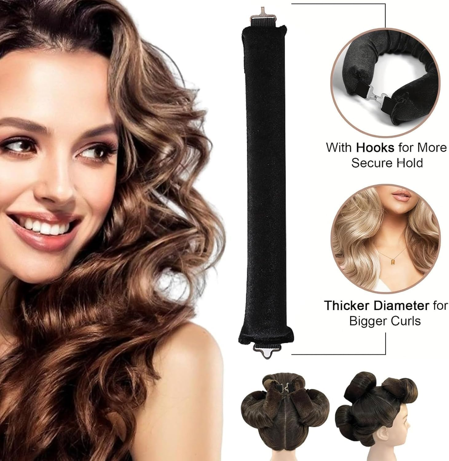 No Hot Rollers Overnight Blowout,3Pcs Heatless Hair Curler Rods,Velvet Heatless Curling No Heat Hair Curlers Overnight Curls Blowout Rod,Heatless Curling Rods Velvet Blowout Rods Flexi Rods with Turban image number 4