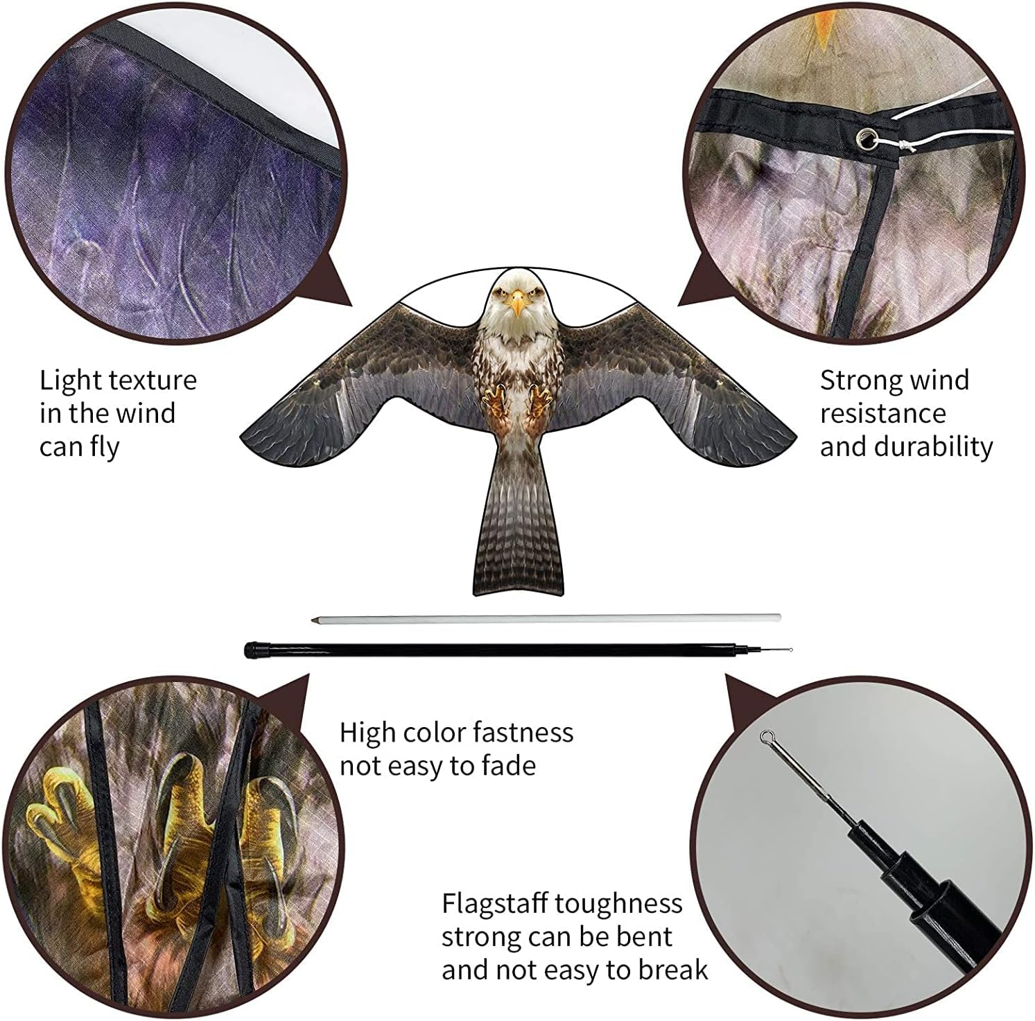 Flerigh Bird Hawk Flying Kite with Pole Crops Farm Protector Bird Scarer Flying Kite with 4M Telescopic Pole Professional for Farm Garden - 4 Meters, Style A With 4M Pole image number 4