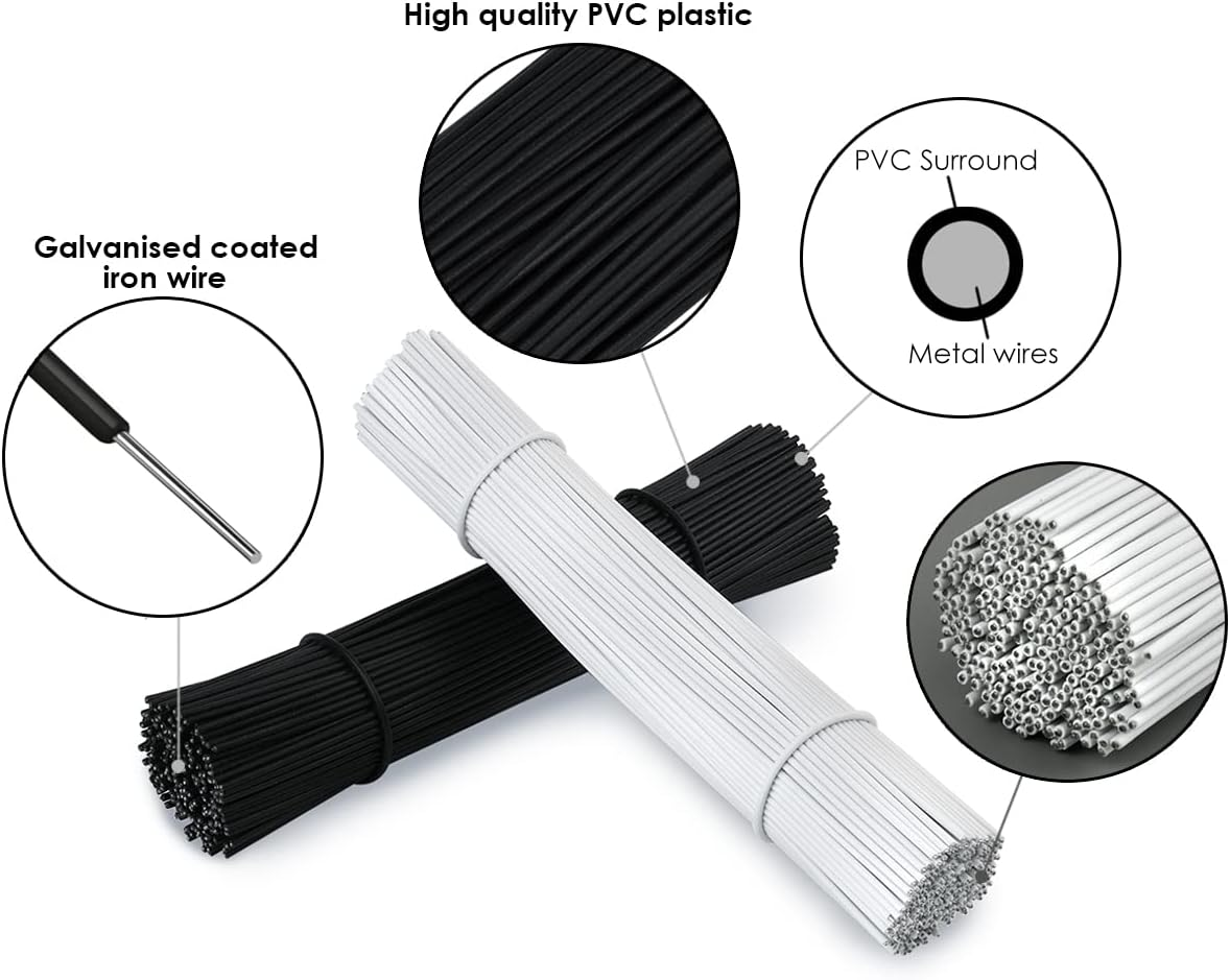 DS. DISTINCTIVE STYLE 6 Inch Twist Ties Set of 200 Bread Bag Ties Wire Twist Ties for Cord Management (Black and White (Round Shape))