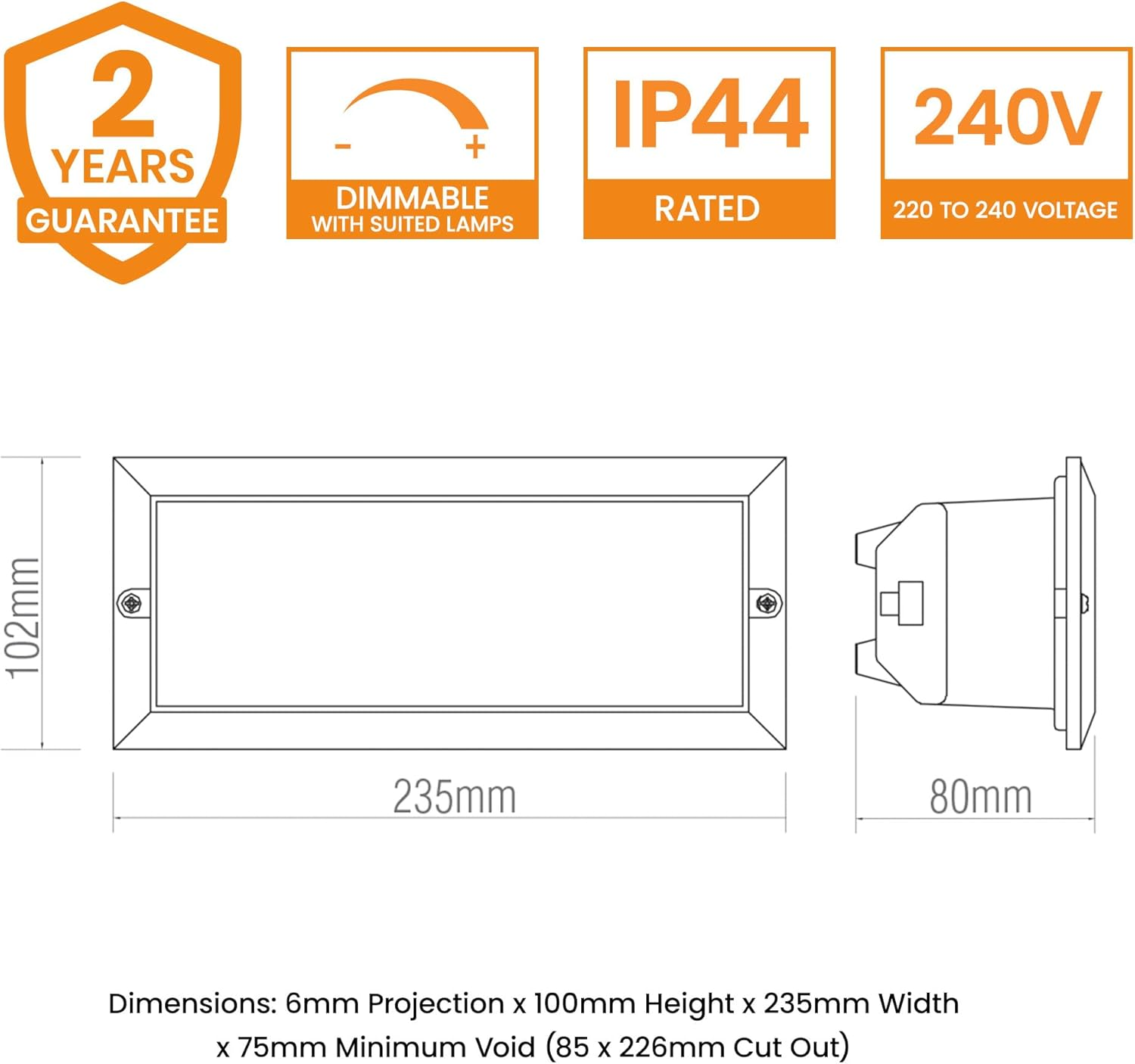 ECO Outdoor Black Aluminium & Frosted Glass Brick Light with Grille and Plain Front Panels - IP44 Rated - Black image number 4