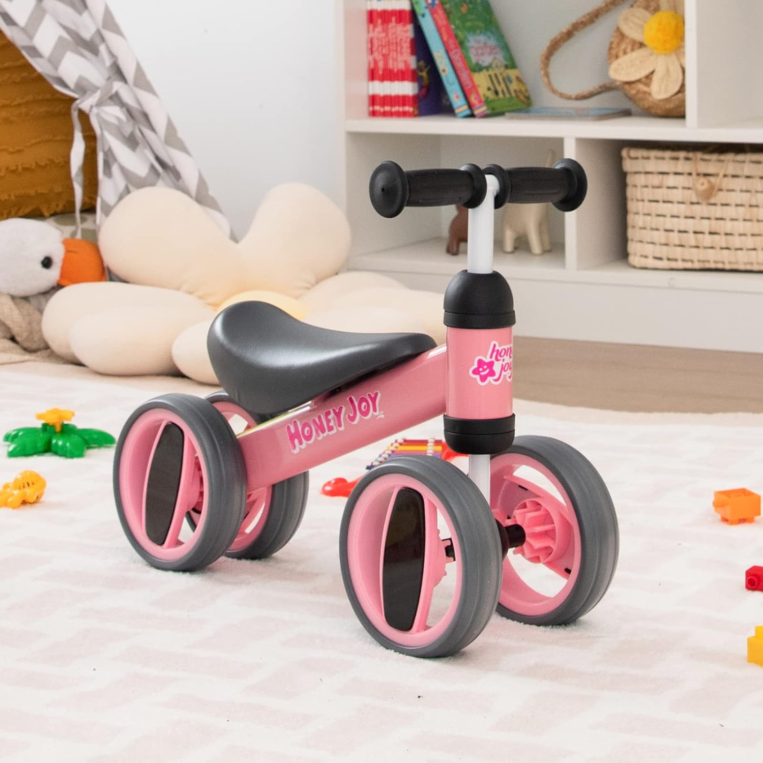 HONEY JOY Baby Balance Bike, Balance Bike for Toddlers W/4 Wheels, 135&deg;Limited Steering, Indoor Outdoor Infant Bicycle for Baby Standing to Running Training, Toddler No Pedal Bike for 1-2 Years image number 1