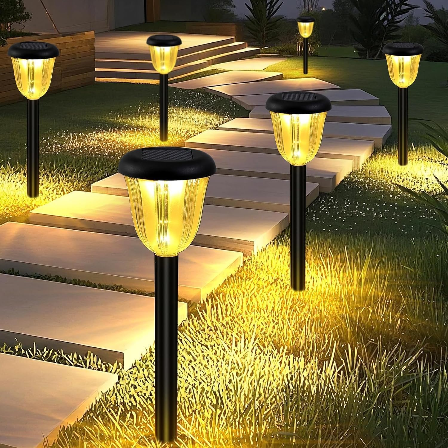 4 Pack Waterproof Solar Pathway Lights Outdoor, Landscape Lights Solar Powered 2 Lighting Modes RGBW, Auto On/Off Solar Garden Lights for Outside, Yard, Patio Walkway Driveway image number 1