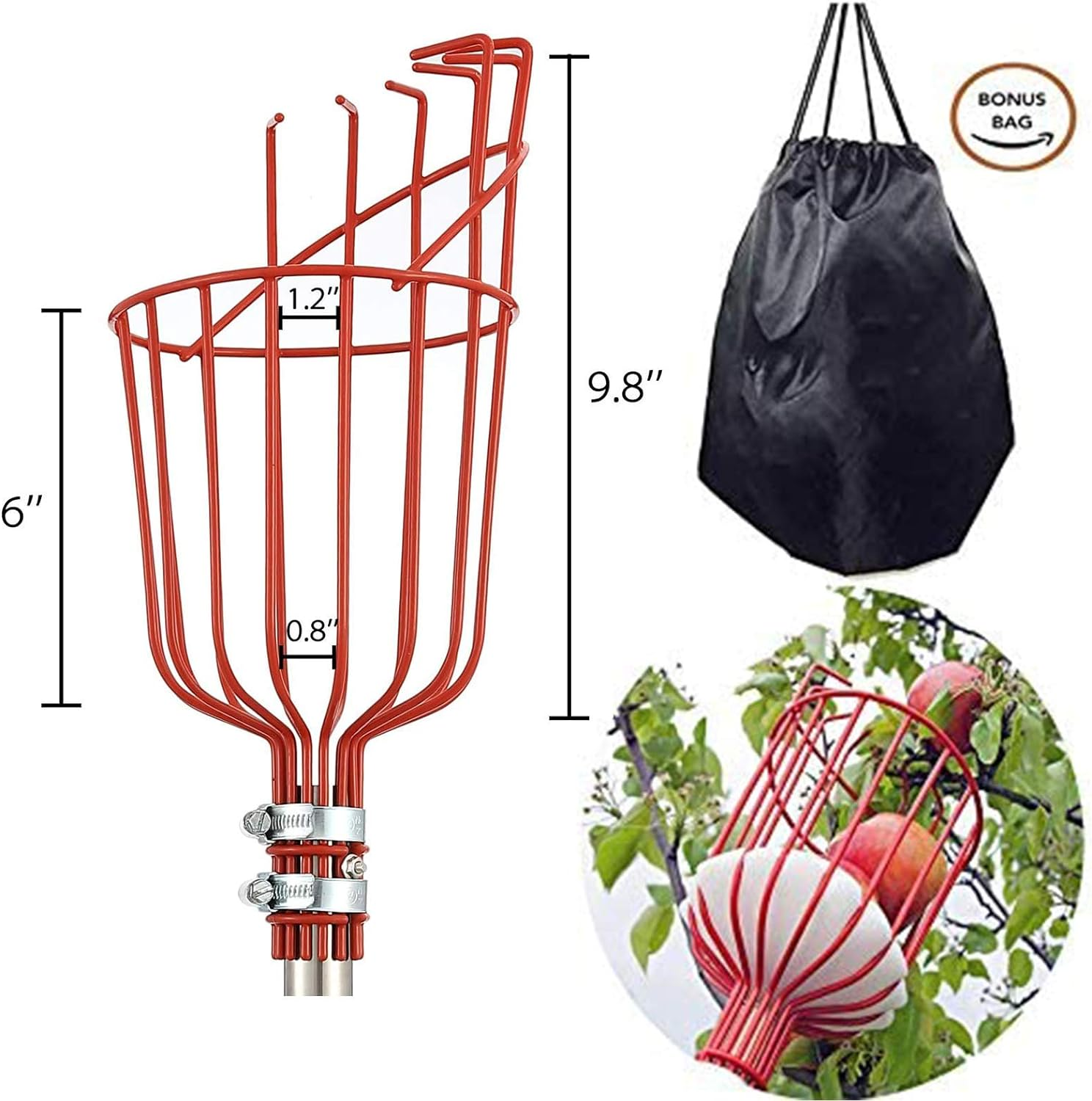 DIIG 8 Foot Fruit Picker Tool with Stainless Steel Pole, Picking Equipment for Lemons, Apples, Guavas, Avocados, Pears, Mangoes, Oranges image number 4