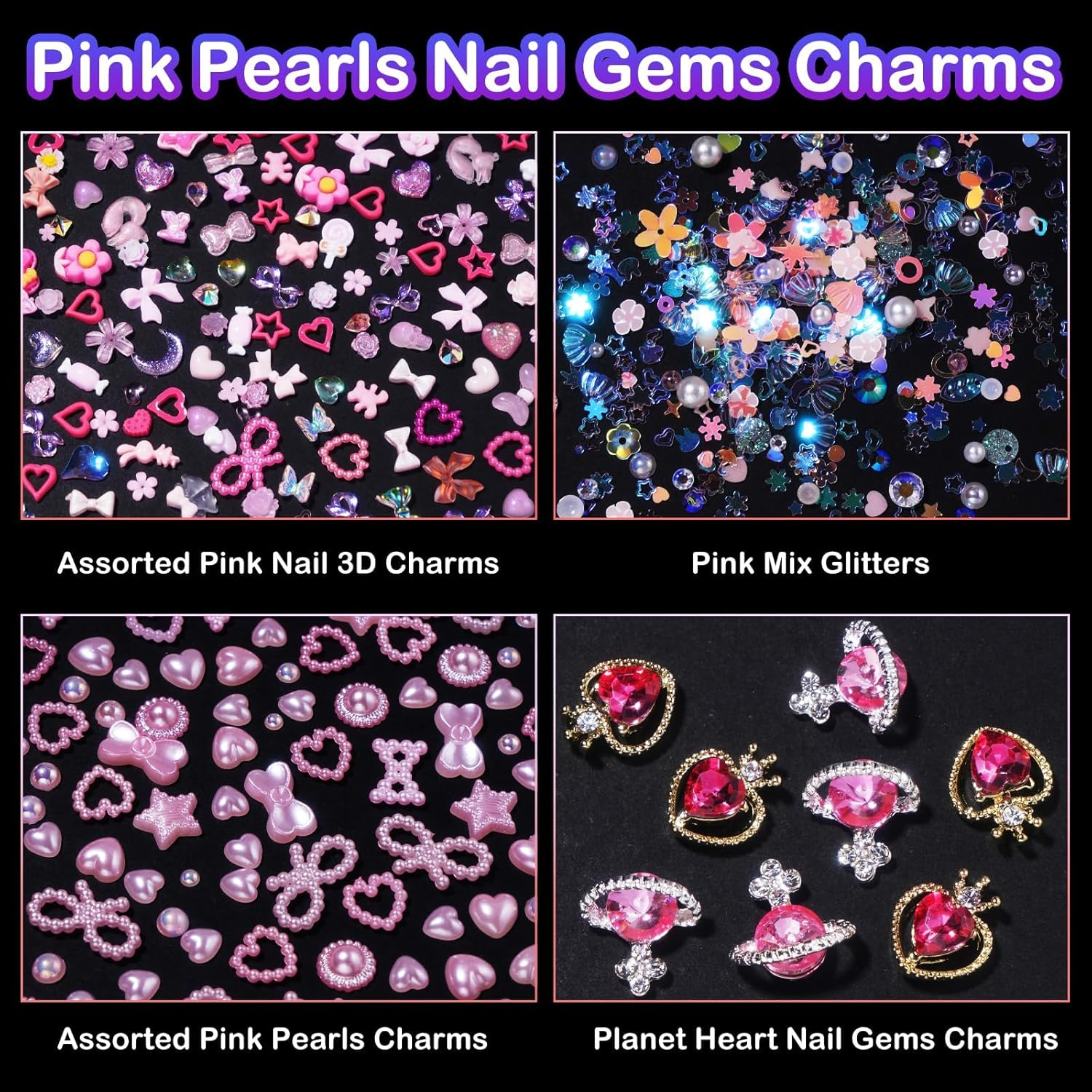 3D Assorted Pearls Gems Nail Charms Alloy Sequin Heart Star Bows Pearls Planet Nail Charms Butterfly Bow Bear Nail Charms for Manicure DIY Crafts Jewel Accessories image number 6