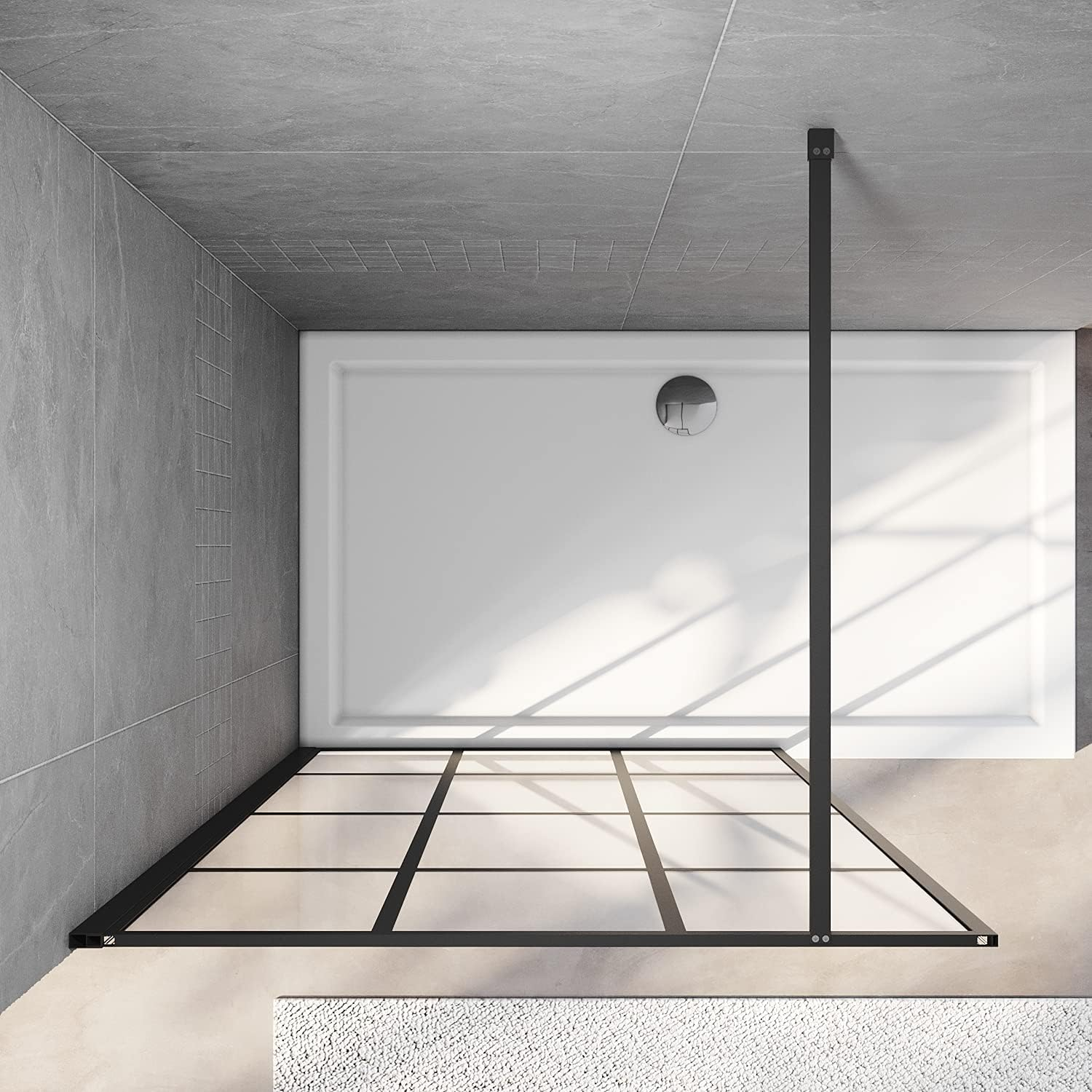 ELEGANT 1100 X 2000Mm Black Grid Painted Stain Walkin Shower Door, Shower Screen Wet Room Reversible 8Mm Safety Glass Shower Panel Frame Shower Cubicle for Bath