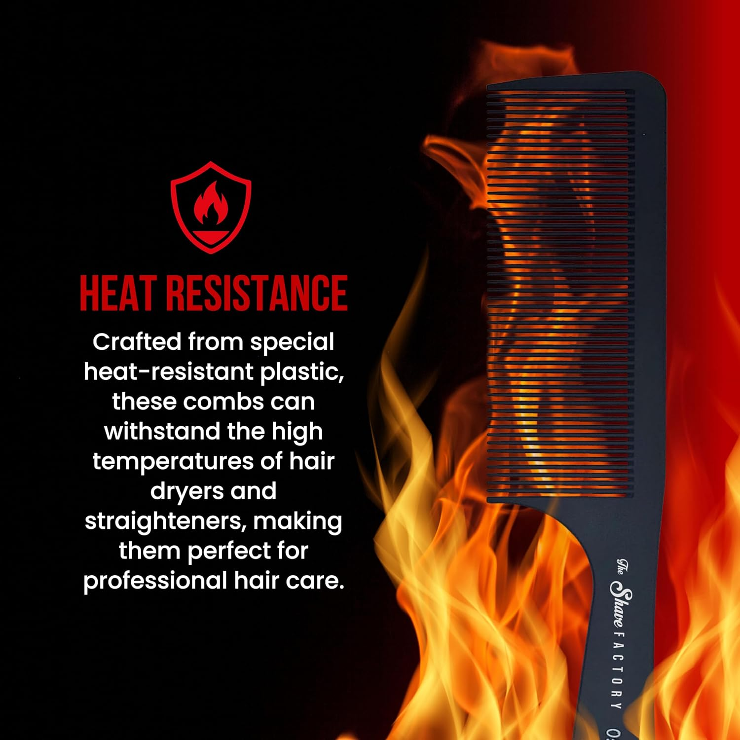 The Shave Factory Heat Resistant Black Combs - Essential for Professional Hair Care - Made of Durable Material (Black 055) image number 6