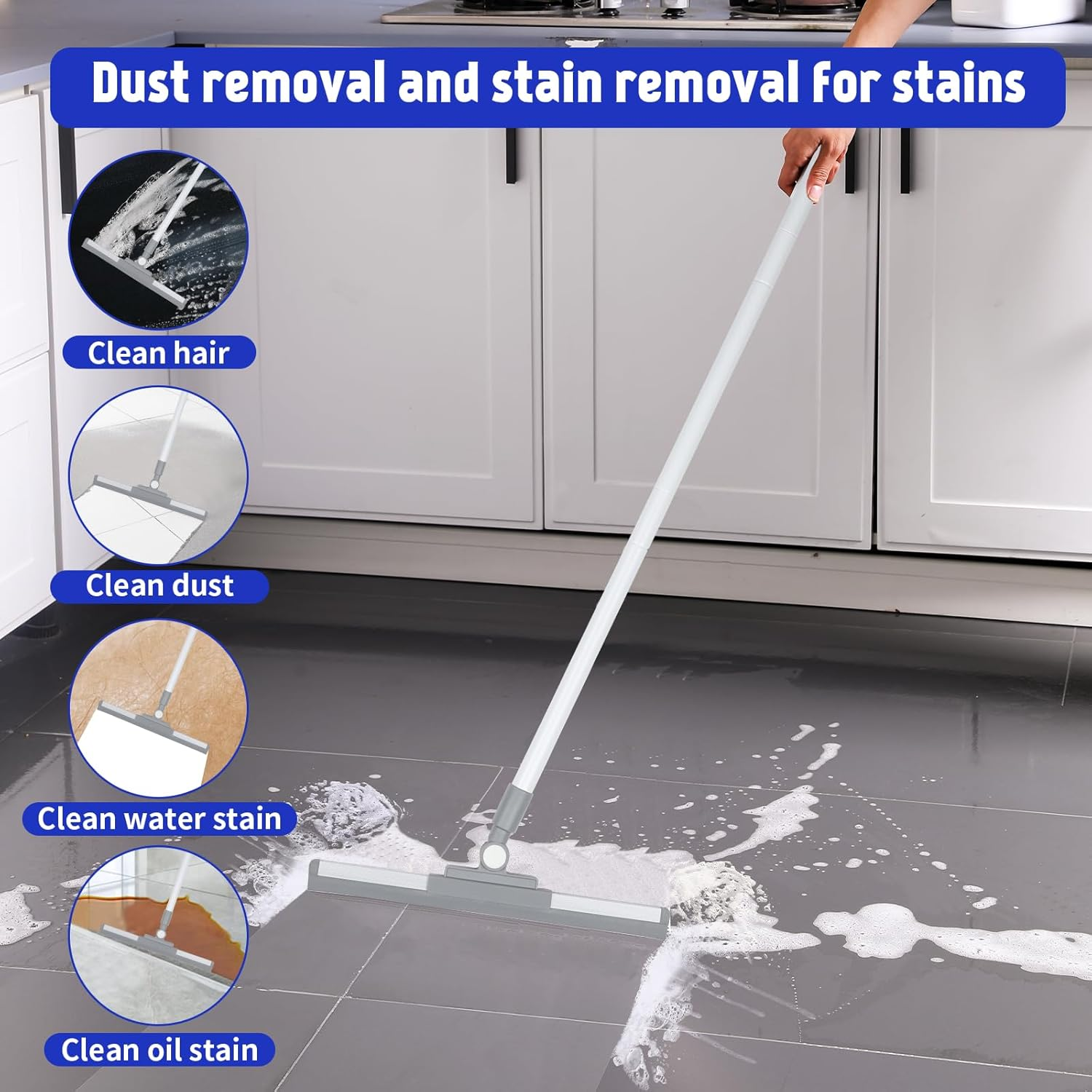 Romon Window Cleaner, Window Squeegee with Telescopic Handle, 136 Cm Water Squeegee, Floor Squeegee with Silicone Squeegee, Window Cleaner Set, Window Cleaning Set for Bathroom, Shower, Glass, Mirror image number 4