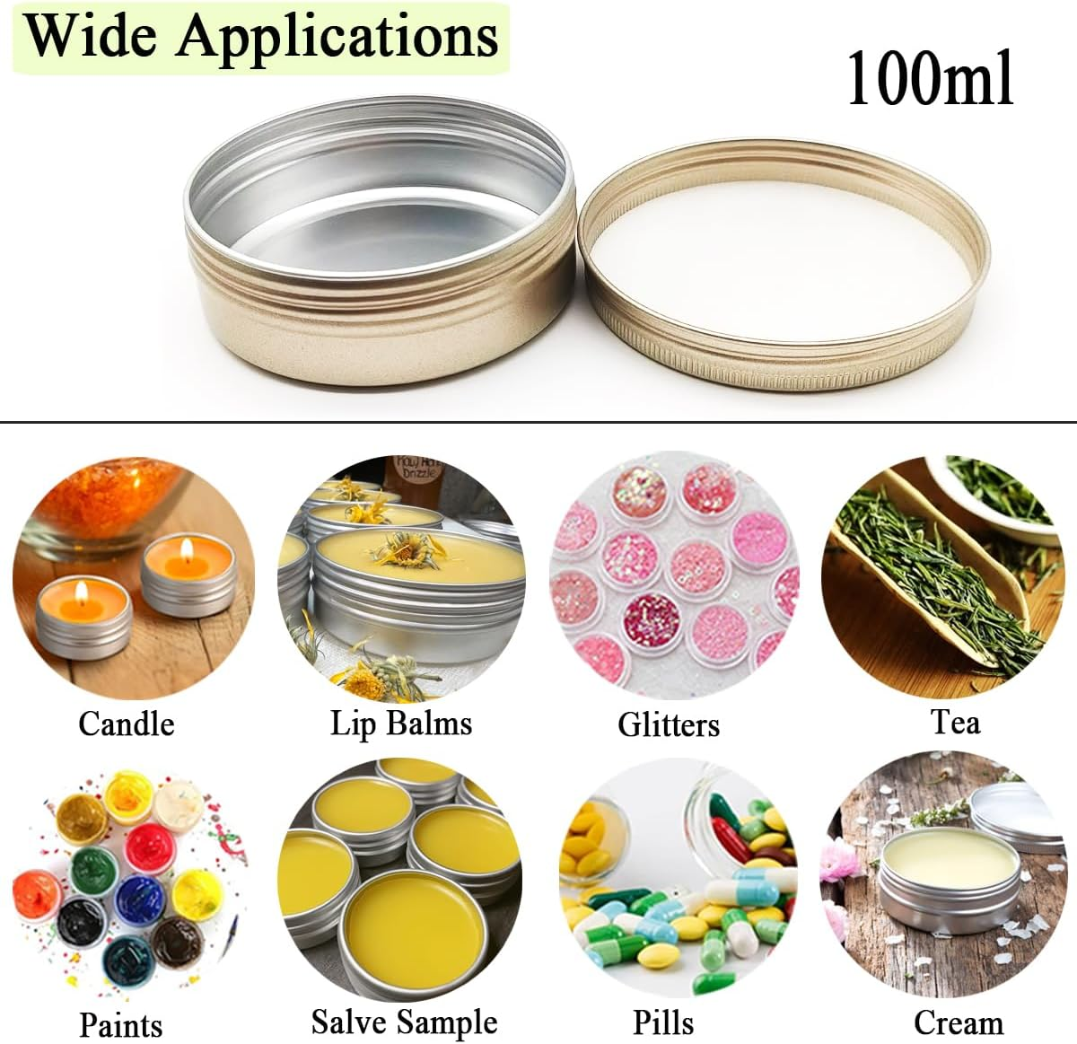 Wopanxye Aluminum Tin Cans, 6Pcs 100Ml/3Oz Metal round Storage Tin, 100Gram Makeup Sample Container, Empty Travel Tins for Candle, Salve, Cosmetics, Face Cream, Lip Gloss Balm, Paints, Tea, Matte-Gold image number 5