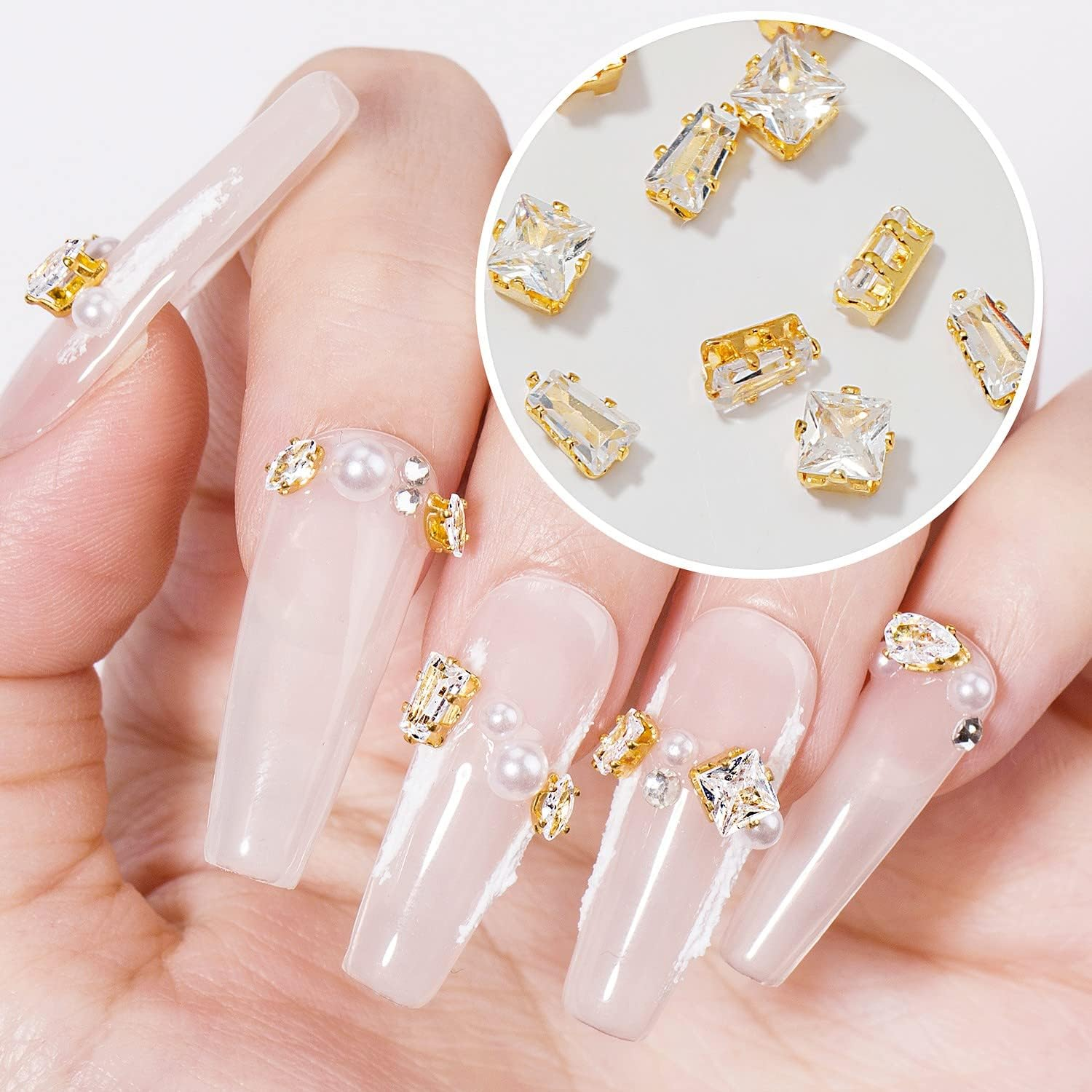 Gold Nail Charms Nail Art Zircon Metal Gem Nail Art Crystal Jewelry Diamonds for Nail Art Decorative Accessories Nail Rhinestones Charms for Nail Art 3D image number 1