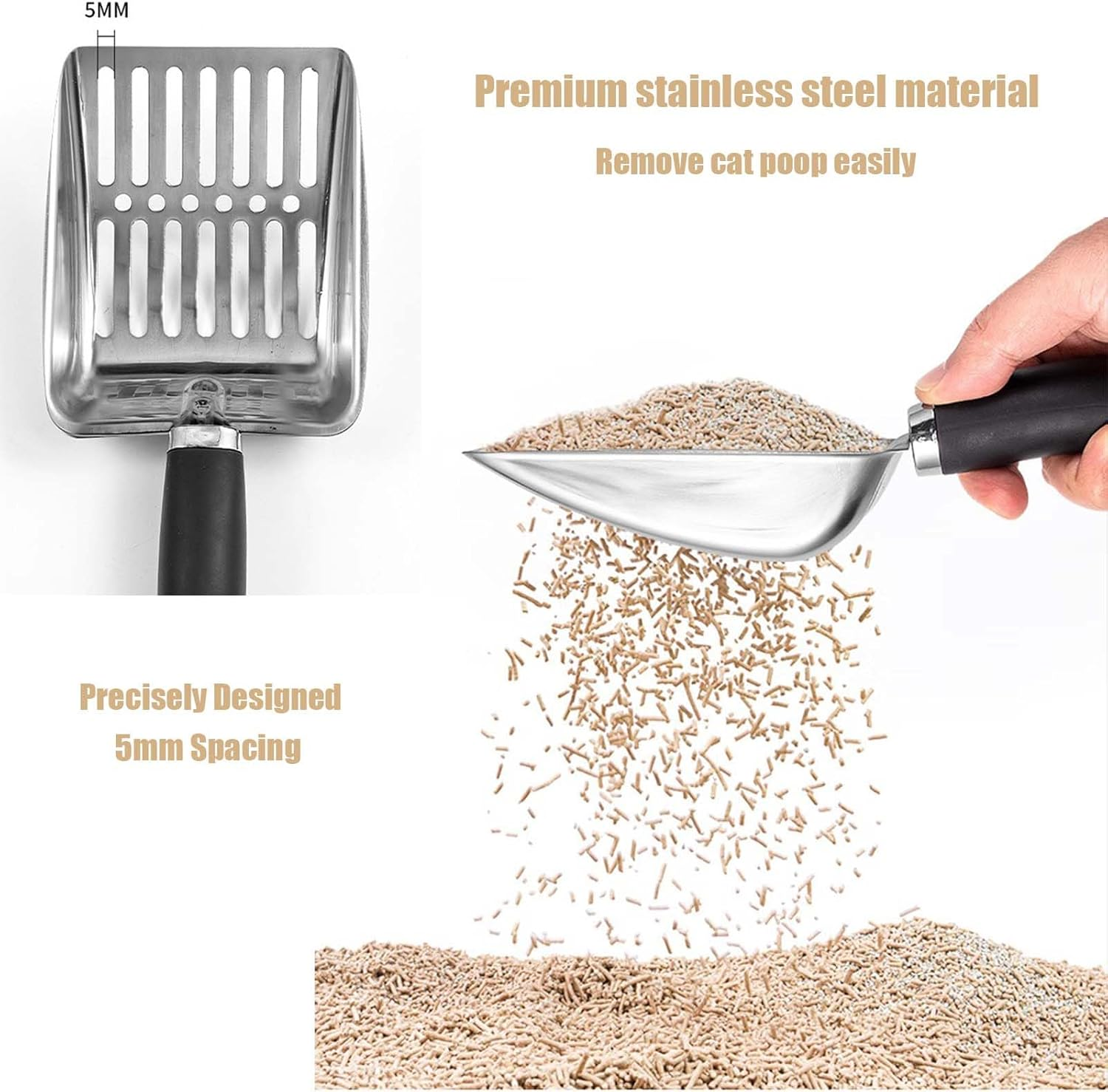 Lizihaowu Cat Litter Scoop, Metal Cat Scooper for Litter Box, Non-Slip Handle Kitty Scoop, Scoop Away Cat Litter image number 2