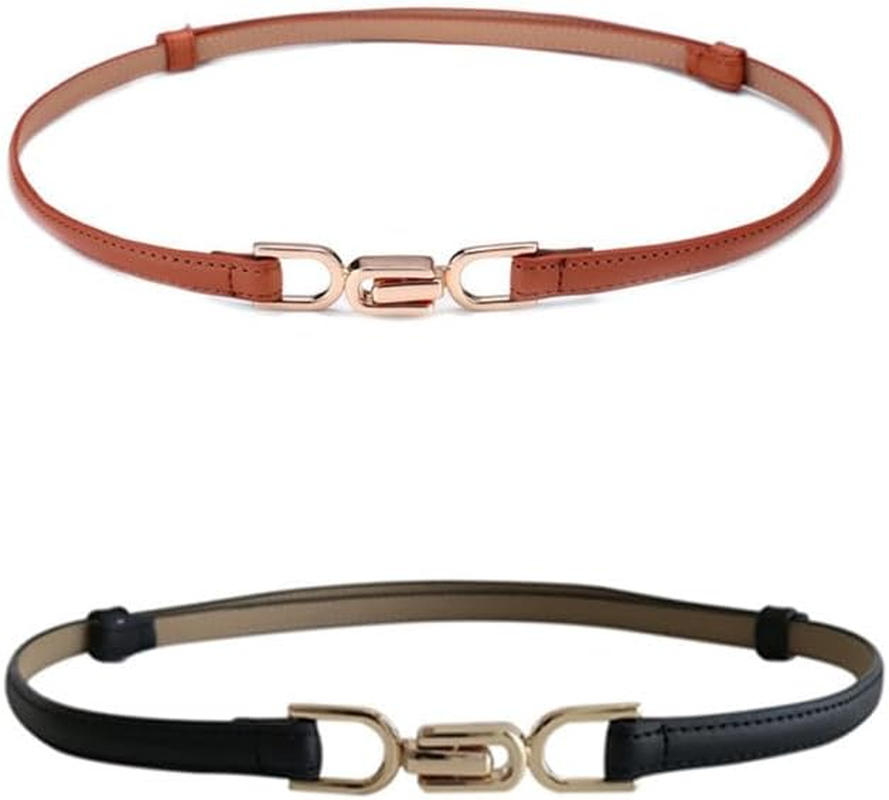 GYWHOOFT Womens Belt, 2 Pieces Women'S Leather Skinny Belt Adjustable Thin Waist Belts for Jeans Shorts Pants,Sweaters,Dresses Lady Waistband with Golden Buckle,Women Accessories
