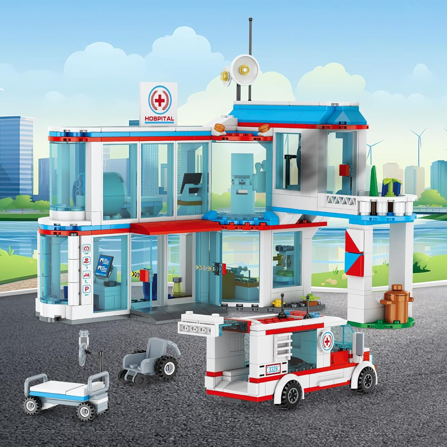 City Hospital STEM 3 In1 Building Sets, Compatible with  Ambulance Tor Truck, Rescue Helicopter, Connect to Other City Sets, 687 PCS Best for 6 7 8 9 10 Boys image number 6