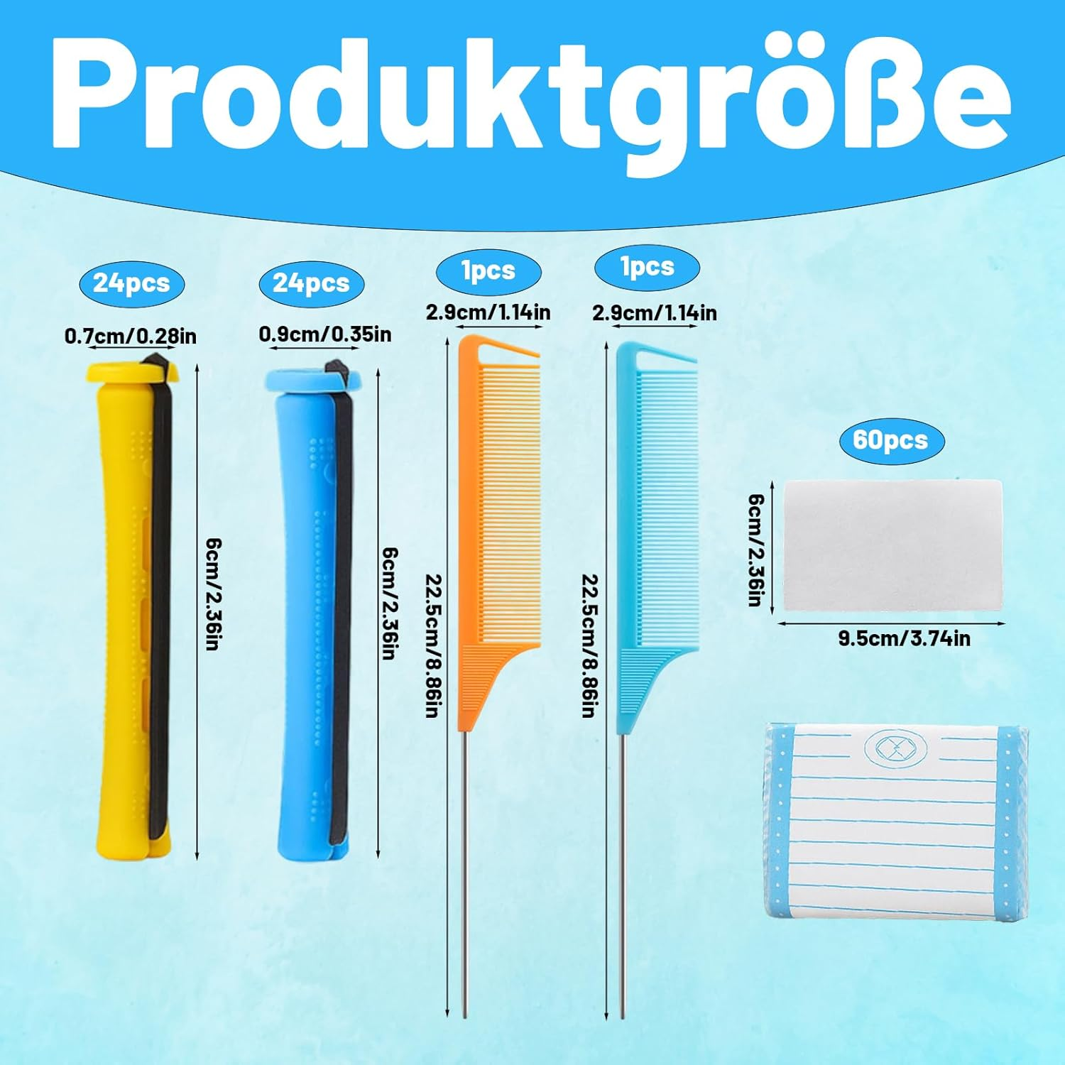 Set of 48 Perm Rollers, Small Curlers, Small Perm Set, Complete 0.35/0.27 Inch Hair Perm Rods, Perm Rods with Steel Spit Duck Comb for Long, Short Hair, Styling Tool, Blue/Yellow image number 4