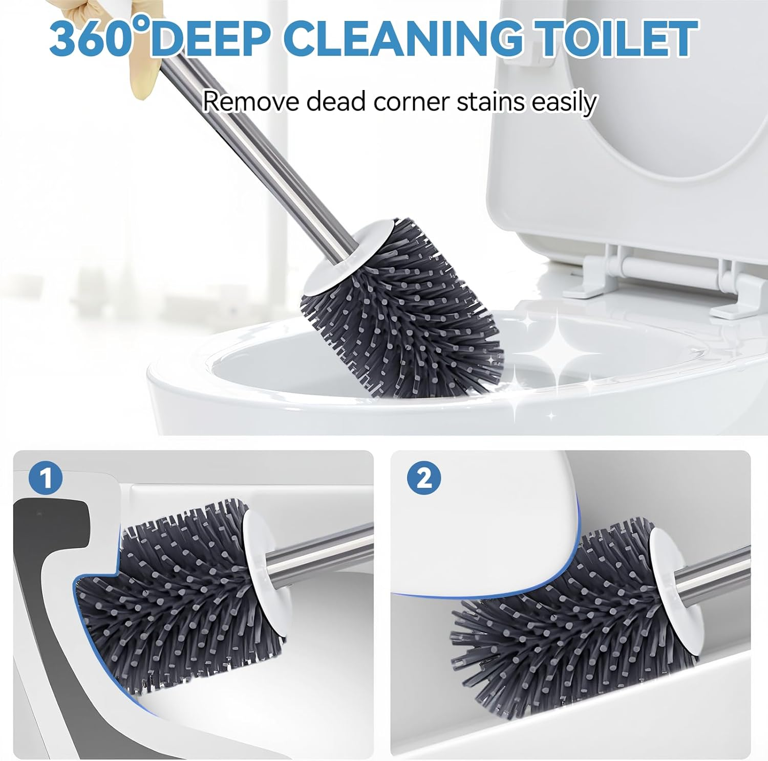 Toilet Brush Set - Toilet Bowl Brushes and Holders for Bathroom, Durable Toilet Cleaner Brush Scrubber for Deep Cleaning with Silicone Bristles, Ventilated Holder - White