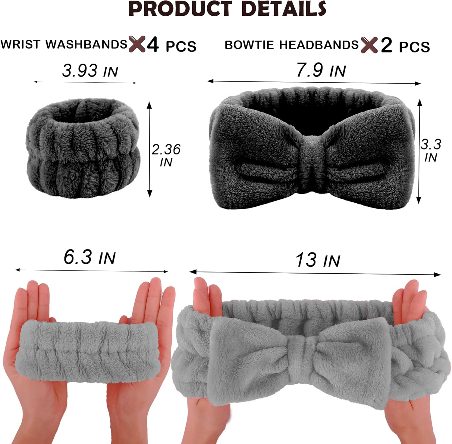 6 Pieces Spa Headband Wrist Washband Scrunchies Cuffs for Washing Face, Towel Wristbands Hair Headband Face Wash Wristband for Women Girls Makeup Prevent Liquids from Spilling down Your Arms (Black) image number 3